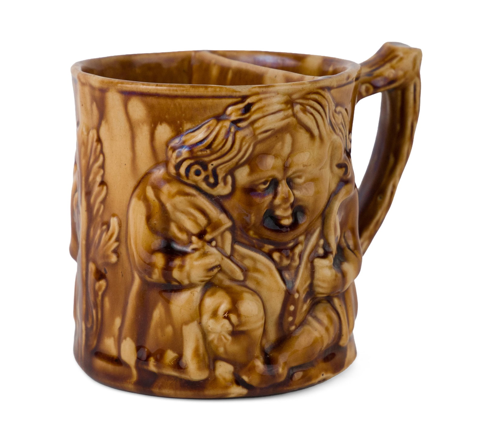 Signed E. & W. Bennett (Baltimore, MD) Relief-Molded Rockingham-Glazed Toby Shaving Mug (1 of 7)