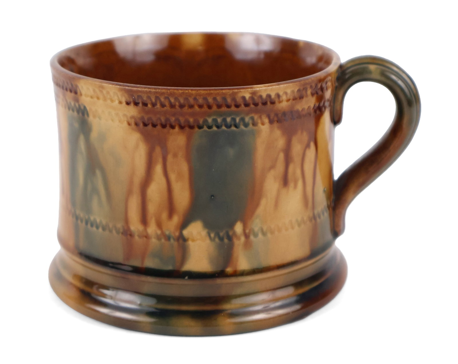 East Liverpool, Ohio Flint-Enamel / Rockingham-Glazed Pottery Mug with Frog (1 of 7)