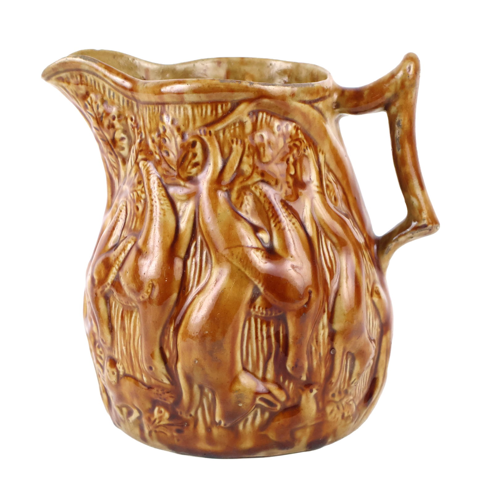 S. Risley (Norwich, Connecticut) attributed Relief-Molded Rockingham-Glazed Stoneware Pitcher (1 of 10)