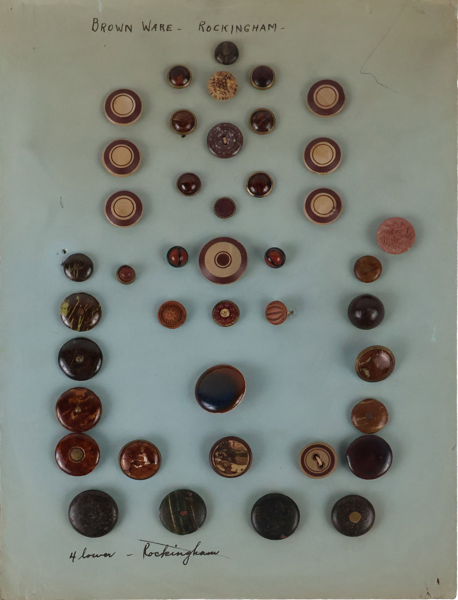 Rare Sheet of 19th C. Earthenware / Redware Pottery buttons, possibly Norwalk, Connecticut (1 of 11)