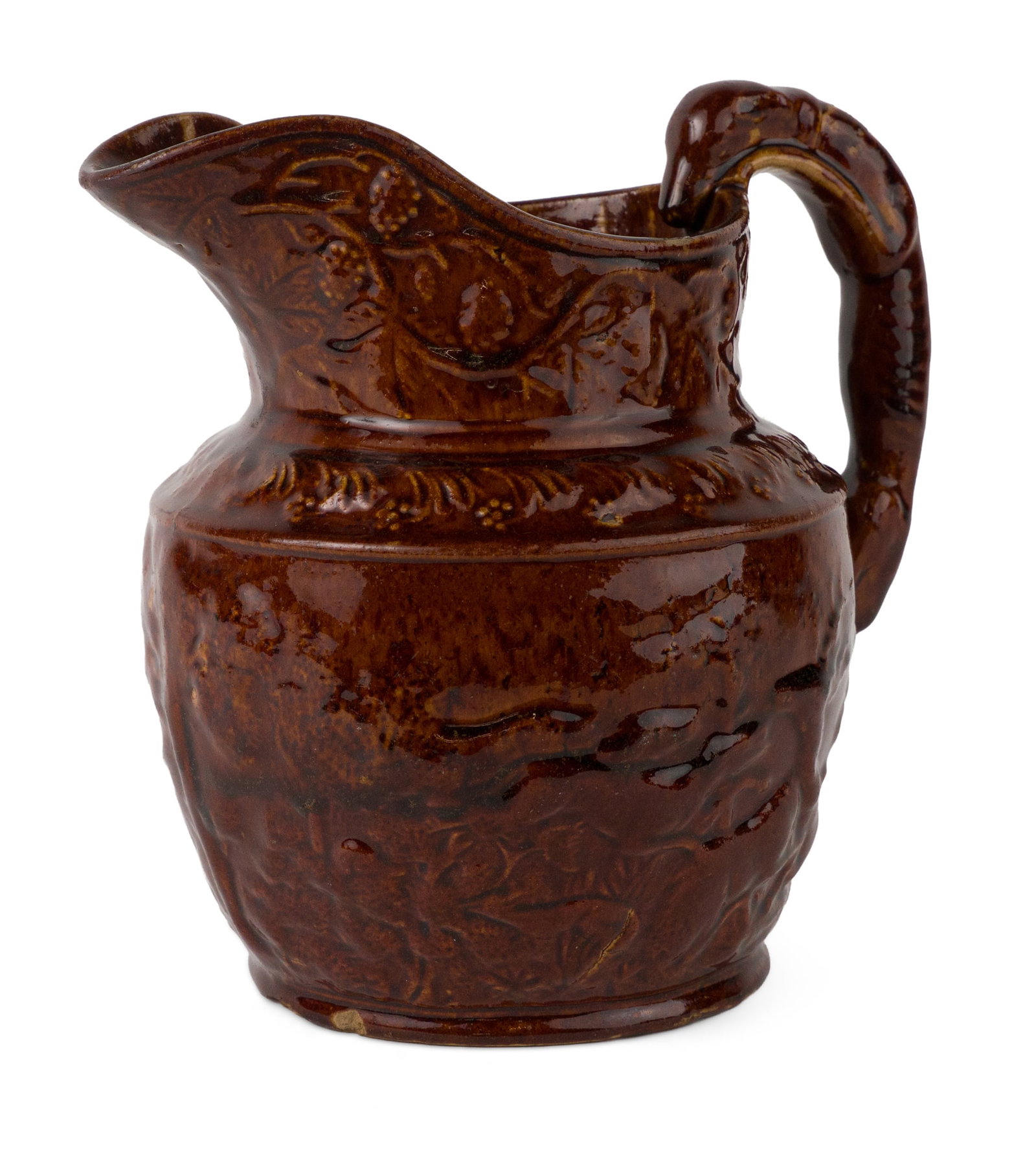 Stamped "BALLARD & BROTHERS" (Burlington, VT) Rockingham-Glazed Relief-Molded Stoneware Pitcher (1 of 9)