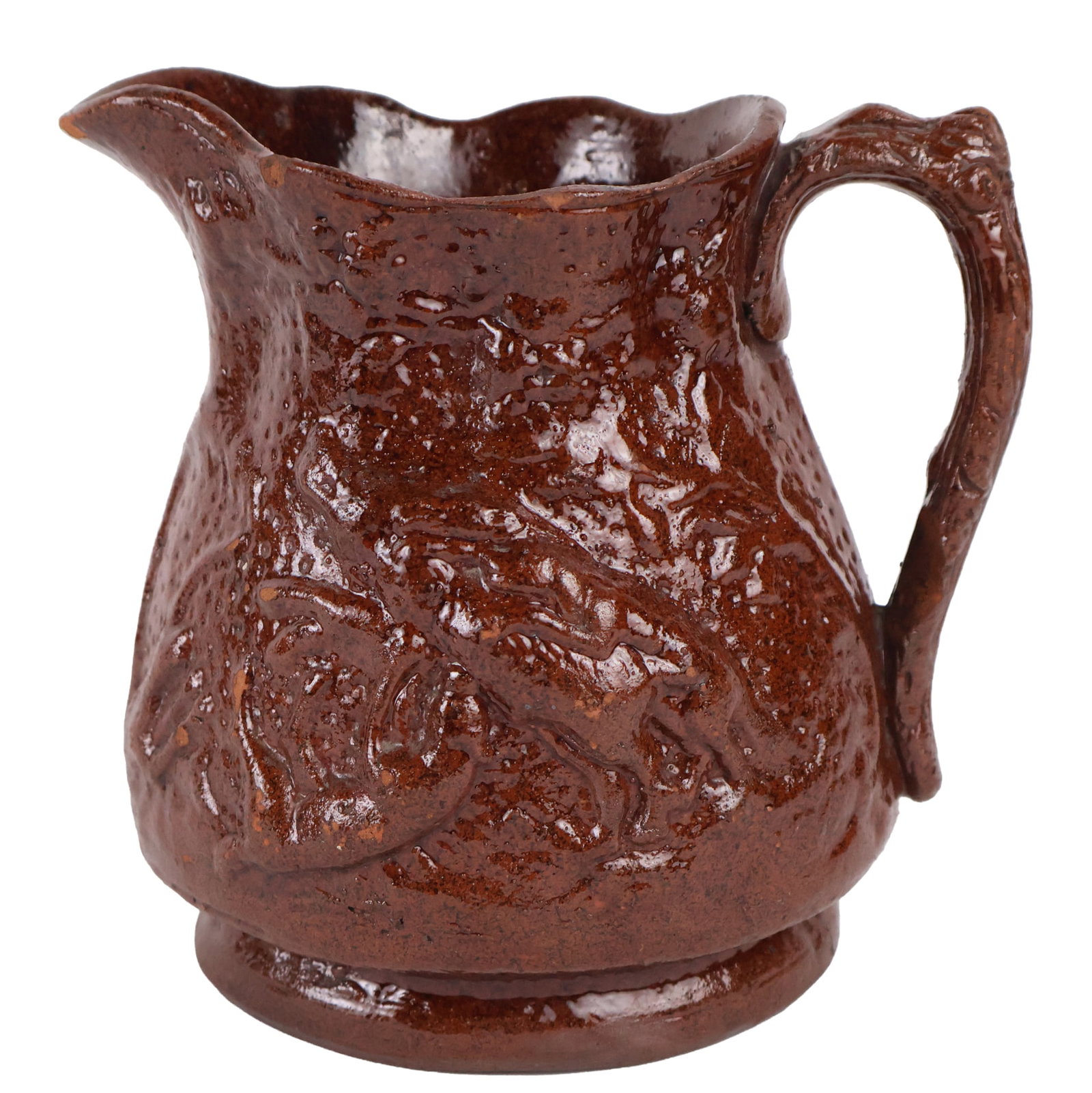 Bell Family (Strasburg, Shenandoah Valley of Virginia) Redware Pitcher with Relief-Molded Hunt Scene (1 of 8)
