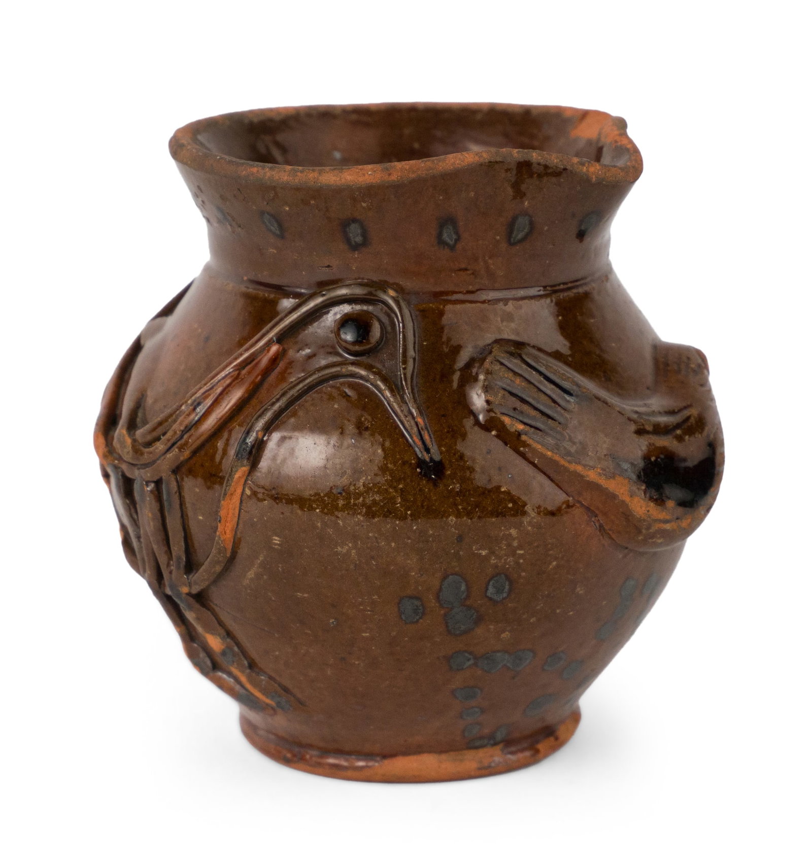 American Redware Creamer / Small Pitcher with Applied Bird Decorations (1 of 8)
