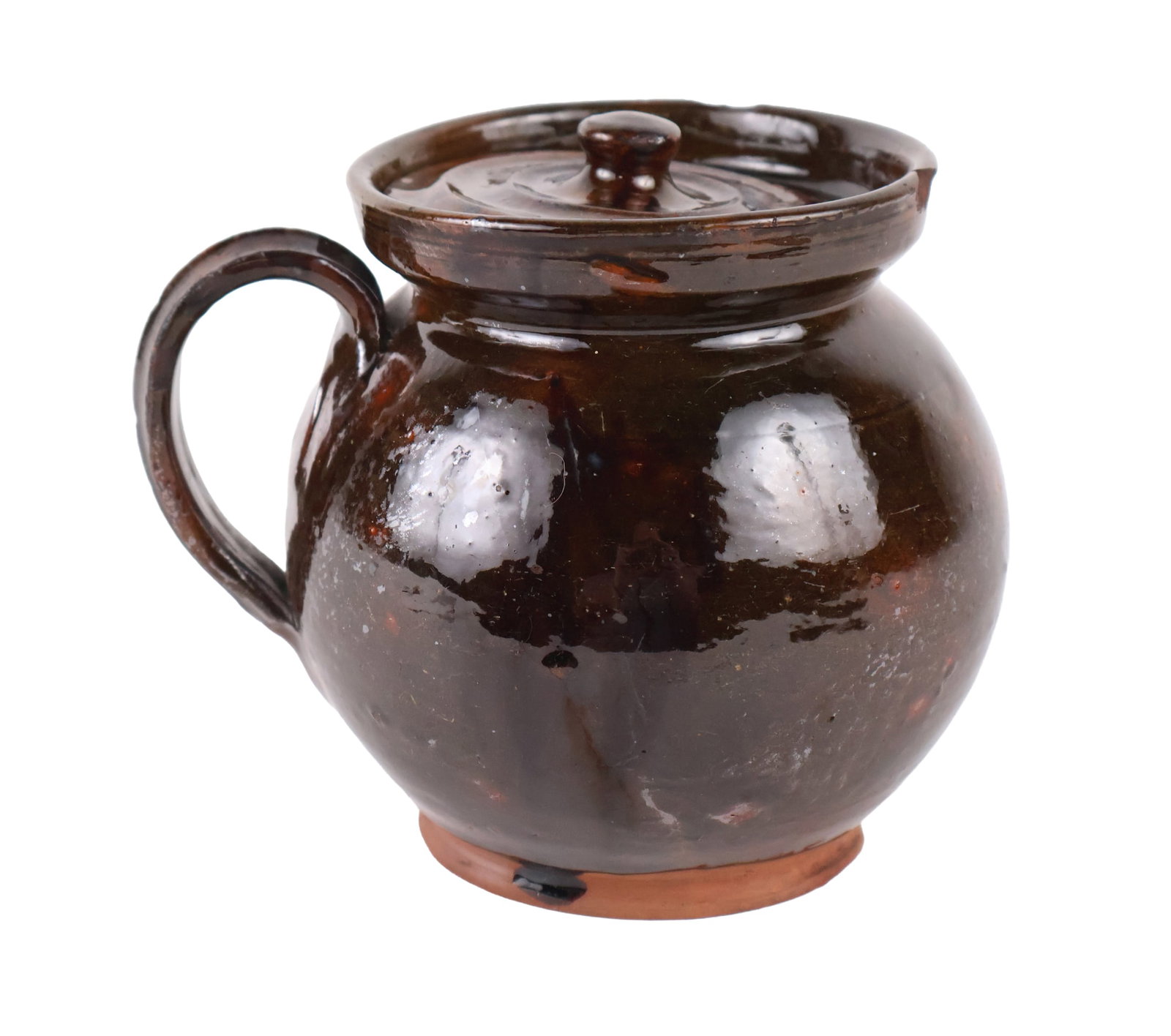 Early 19th C. New England Redware Covered Jar / Bean Pot, possibly Connecticut (1 of 9)