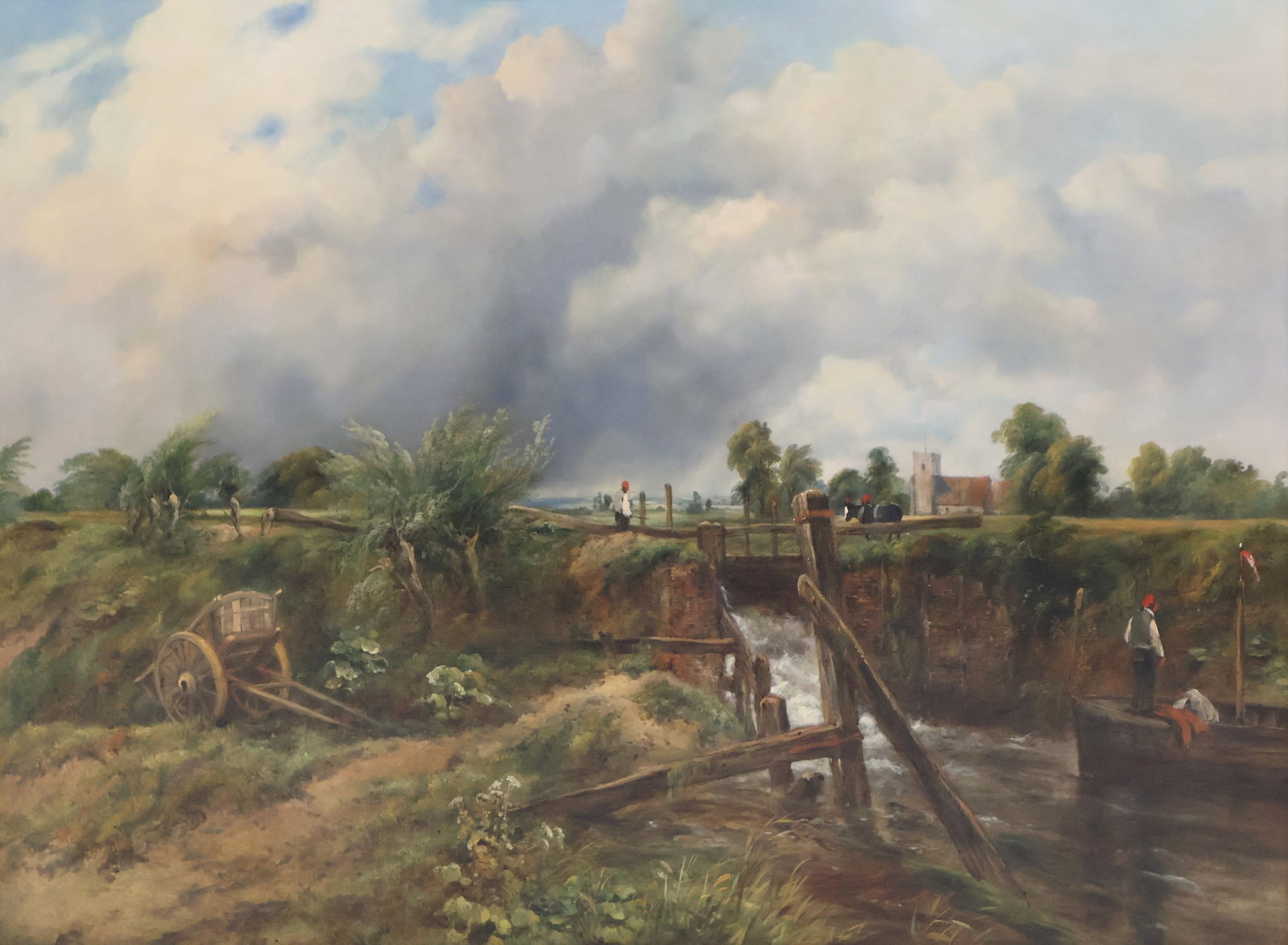 Frederick Waters Watts, British 1800-1870, A Lock on the River Waveny near Shipmeadow, Suffolk, Oil: Frederick Waters Watts British, 1800-1870 A Lock on the River Waveny near Shipmeadow, Suffolk Oil on Canvas Provenance: Property Approved for Deaccession from a Distinguished New England Museum