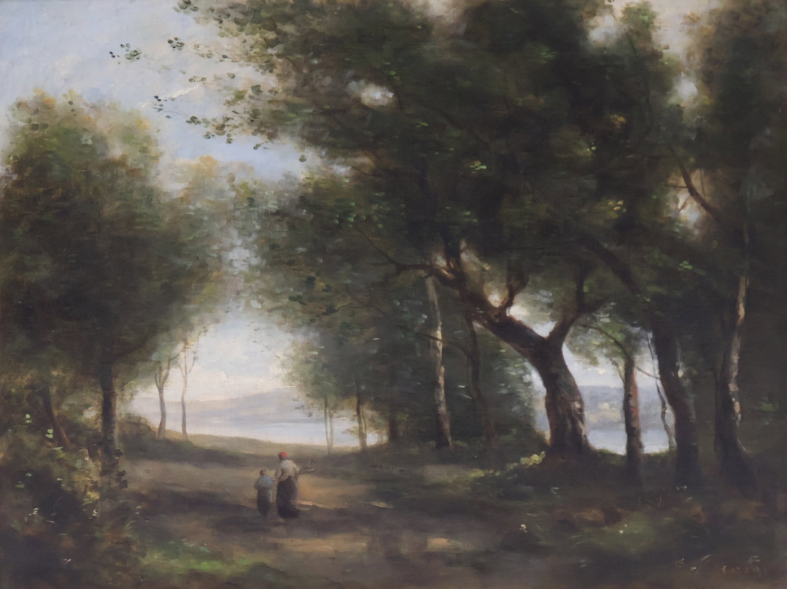 Barbizon Landscape, Oil on Canvas: Barbizon Landscape Oil on Canvas Follower of Jean Baptiste Corot (French, 1796-1875) Losses to Frame Provenance: Property Approved for Deaccession from a Distinguished New England Museum Sight: 22 x