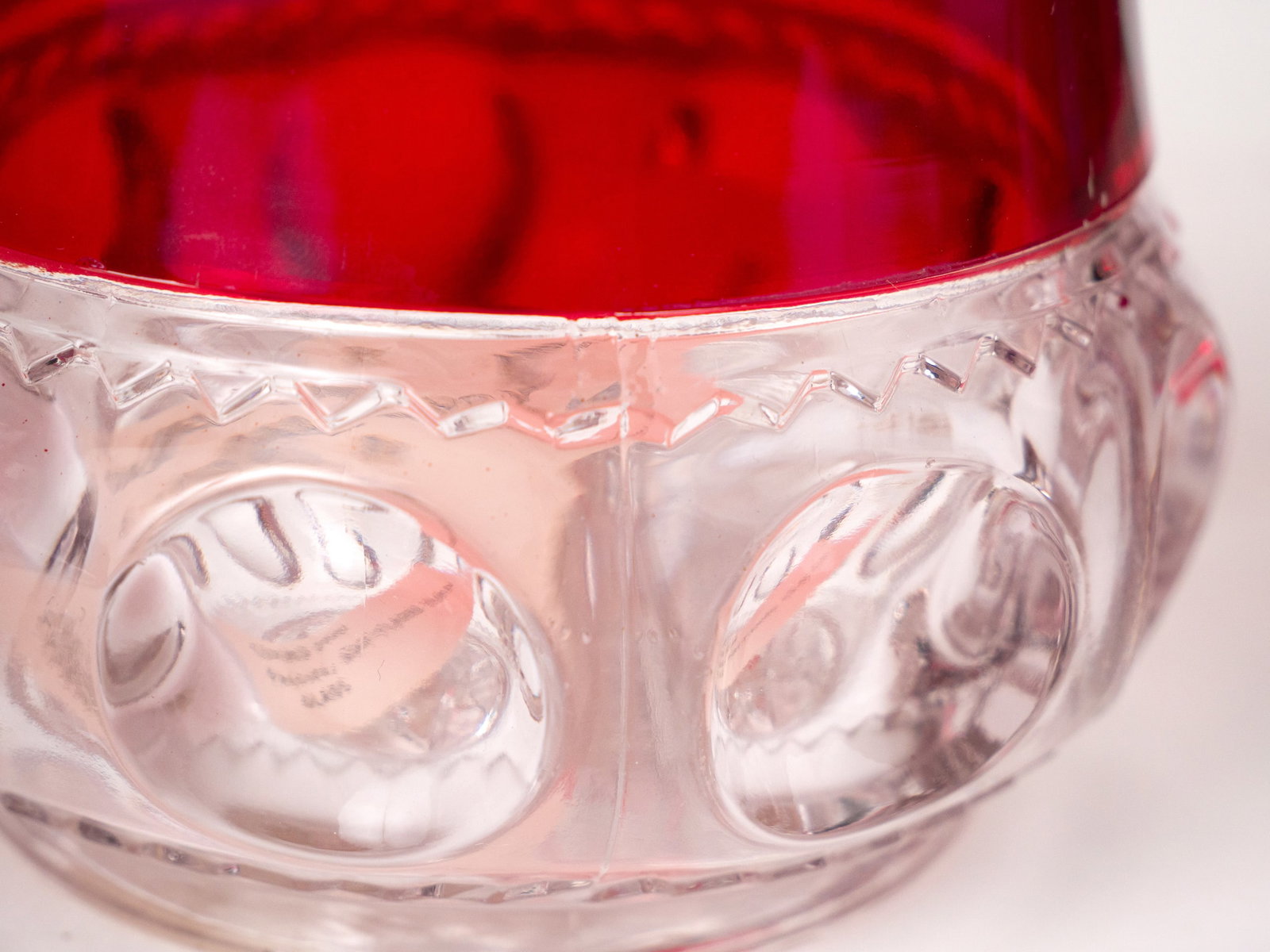 Six Ruby and Clear Pressed Glass Table Articles - 10