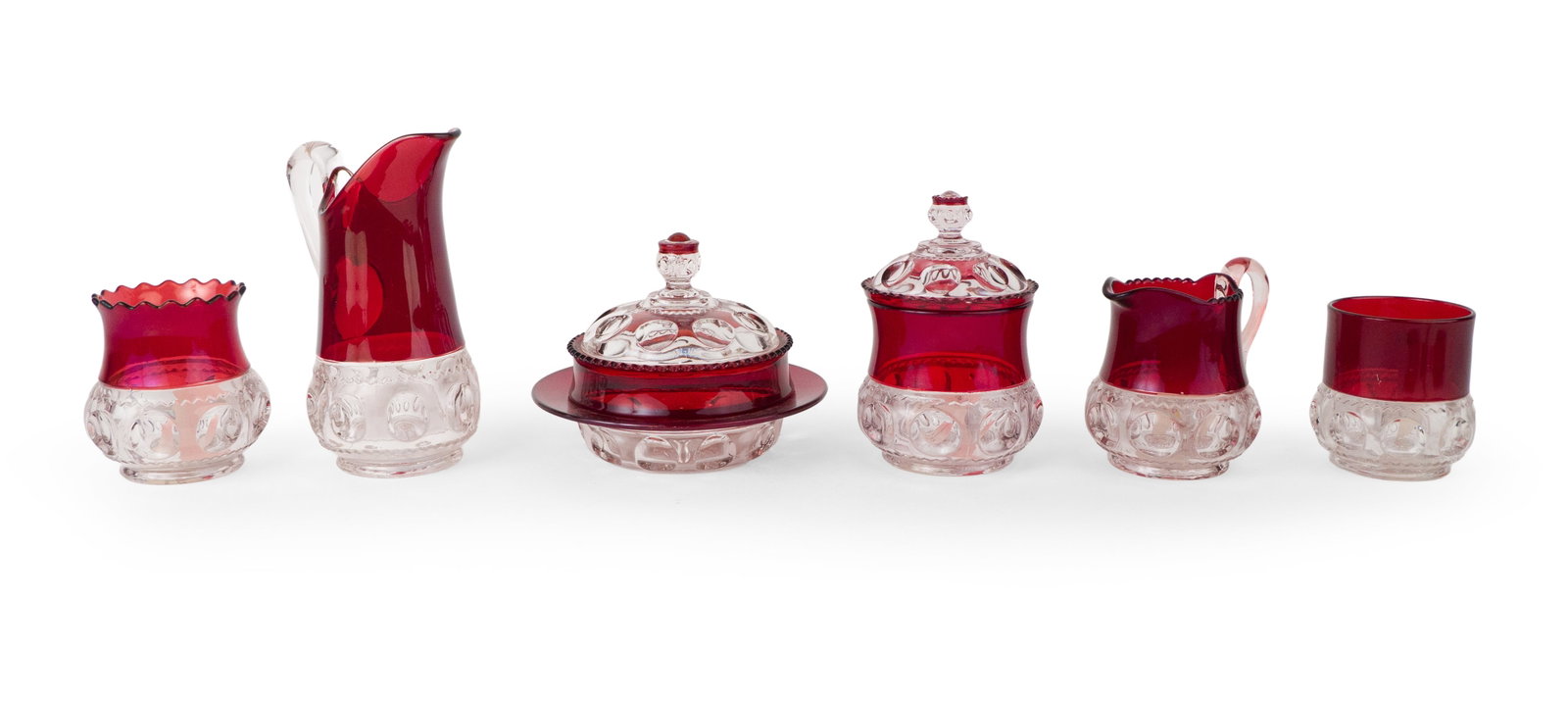 Six Ruby and Clear Pressed Glass Table Articles (1 of 11)
