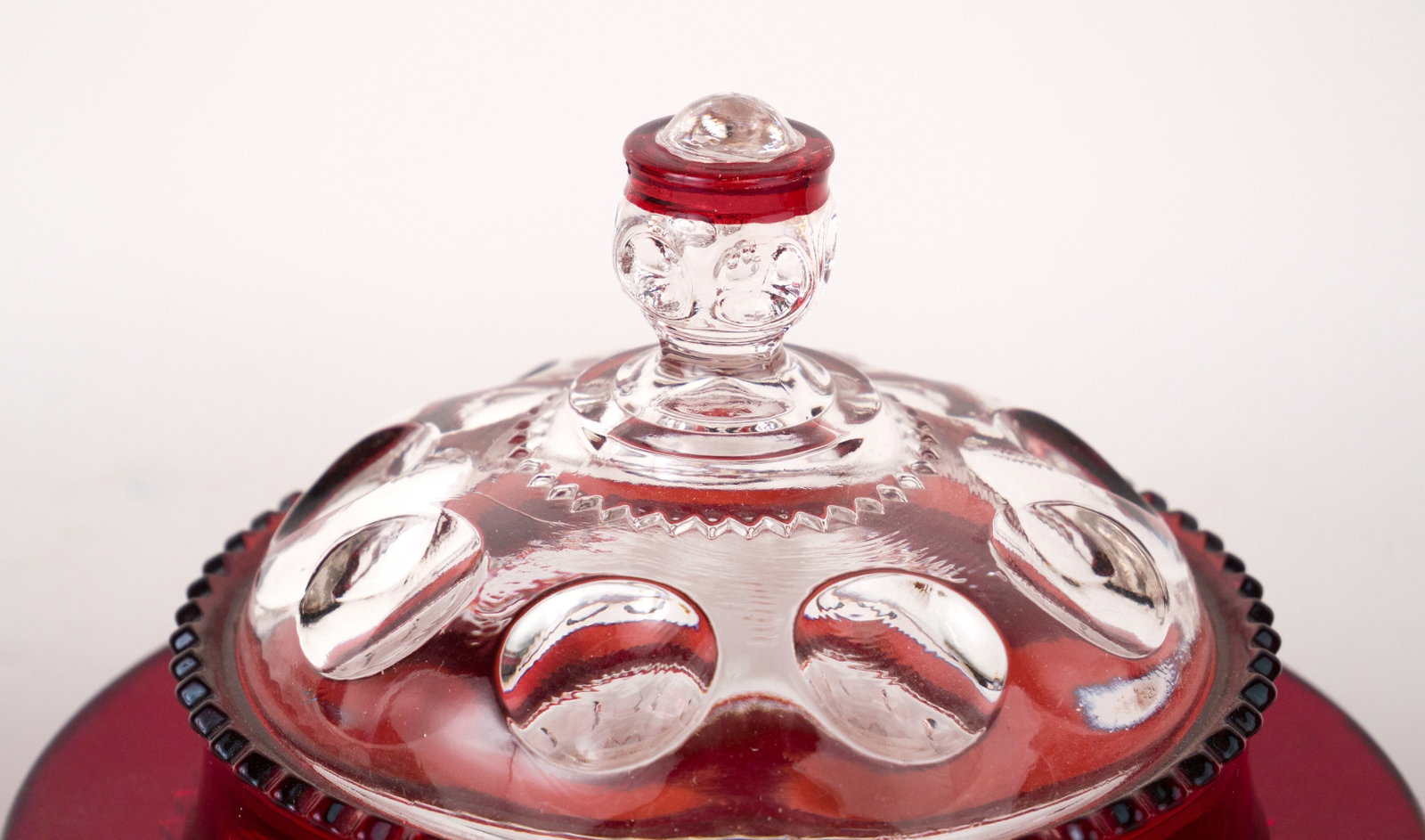 Six Ruby and Clear Pressed Glass Table Articles - 2