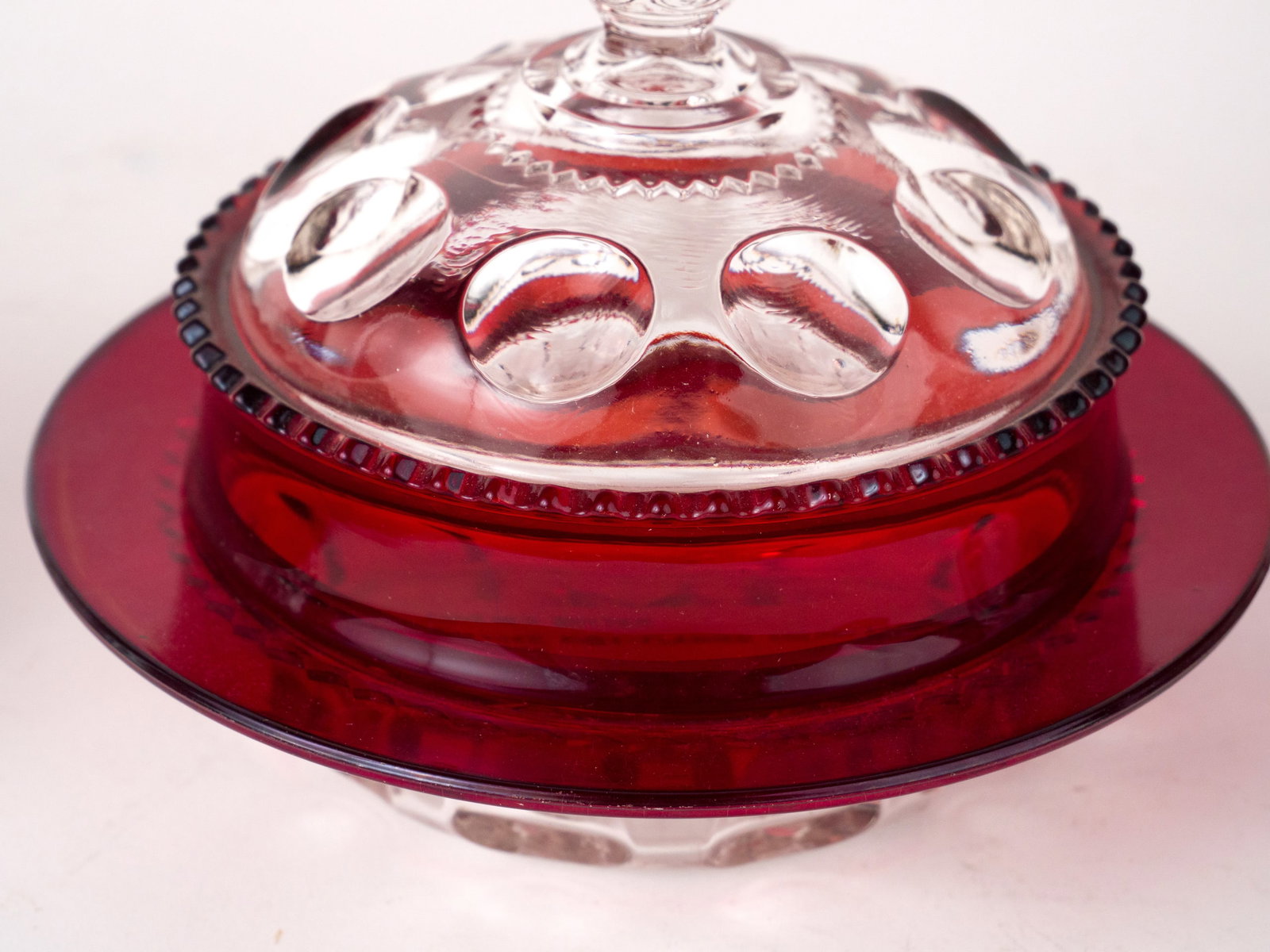Six Ruby and Clear Pressed Glass Table Articles - 3