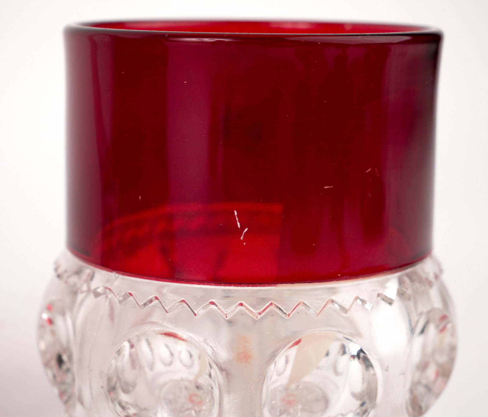 Six Ruby and Clear Pressed Glass Table Articles - 5