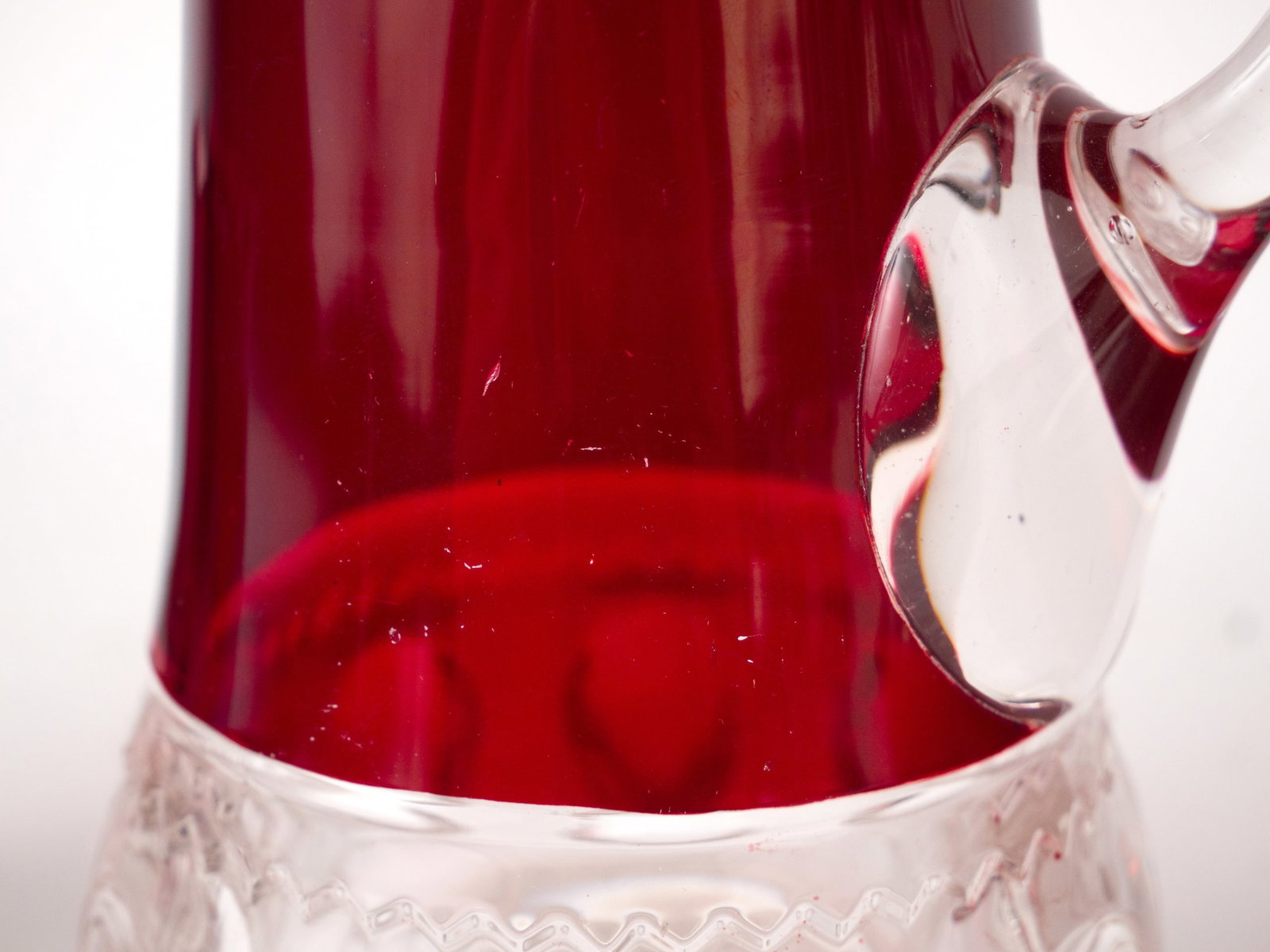 Six Ruby and Clear Pressed Glass Table Articles - 7