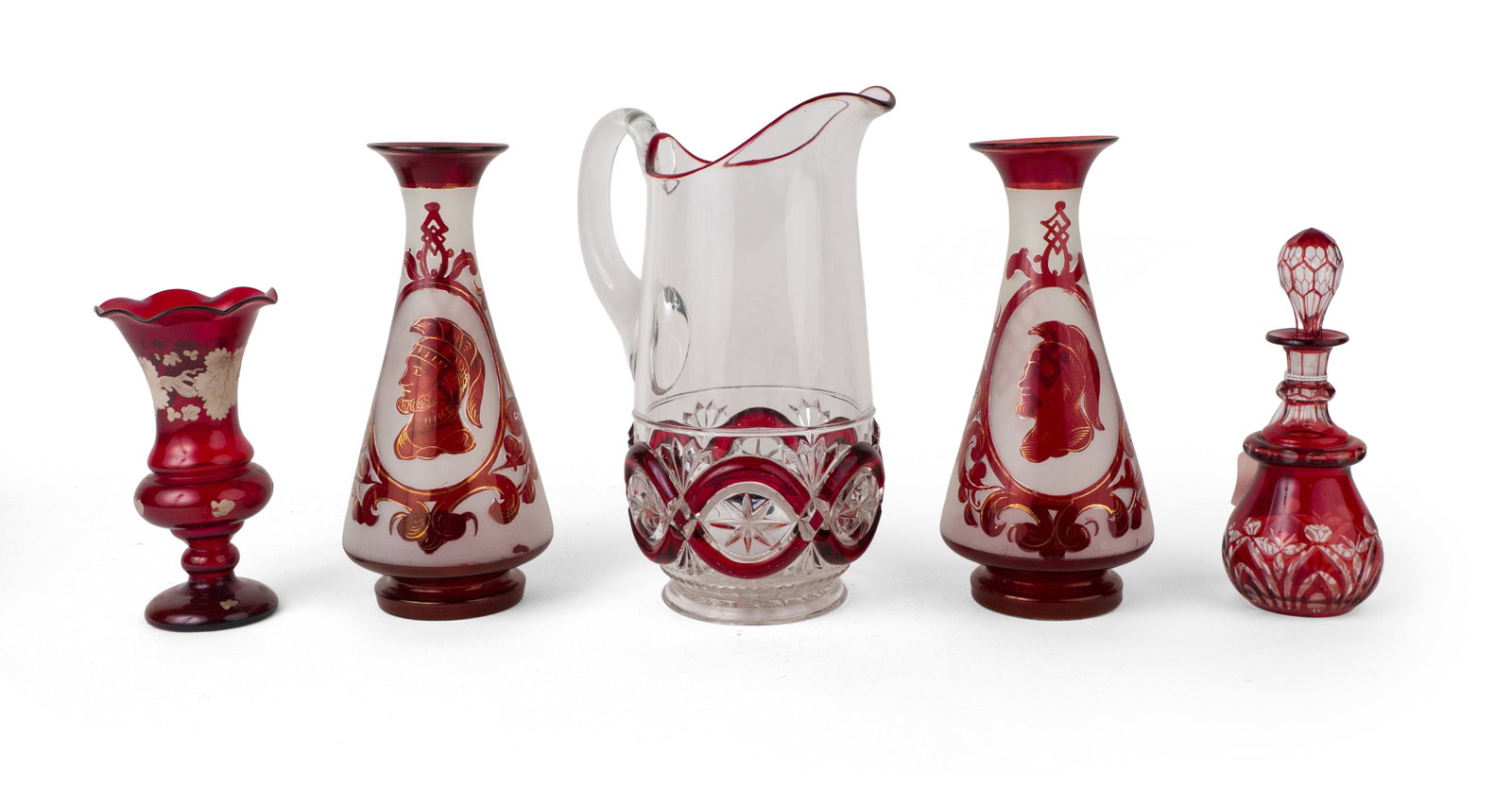 Pair of Parcel-Gilt Ruby and Frosted Glass Vases (1 of 12)