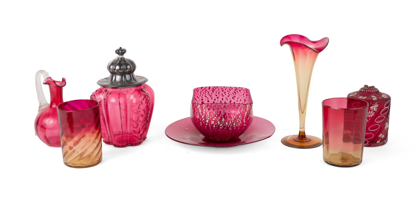 Group of Ruby and Cranberry Colored Glass Table Articles (1 of 11)