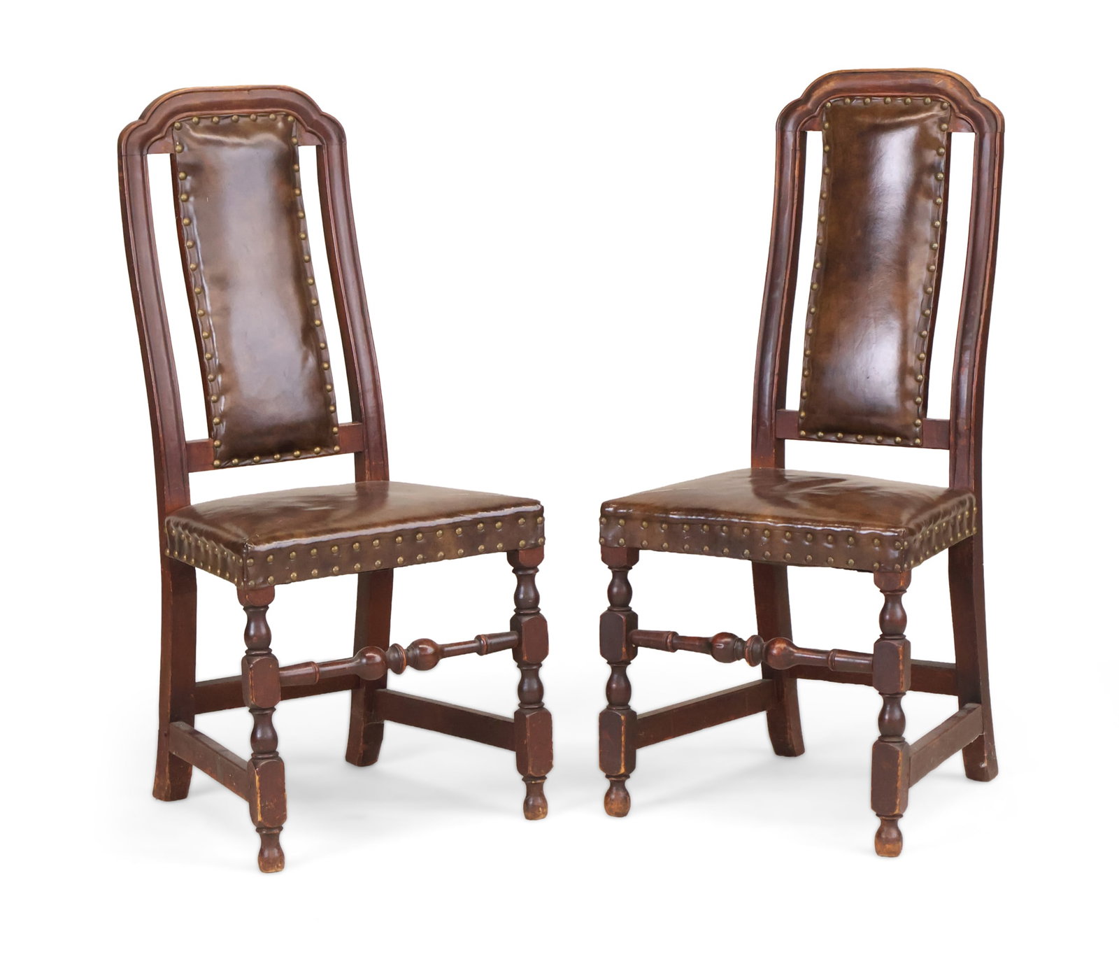 Near Pair of William and Mary Turned and Joined Maple "Leather Back" Side Chairs (1 of 14)