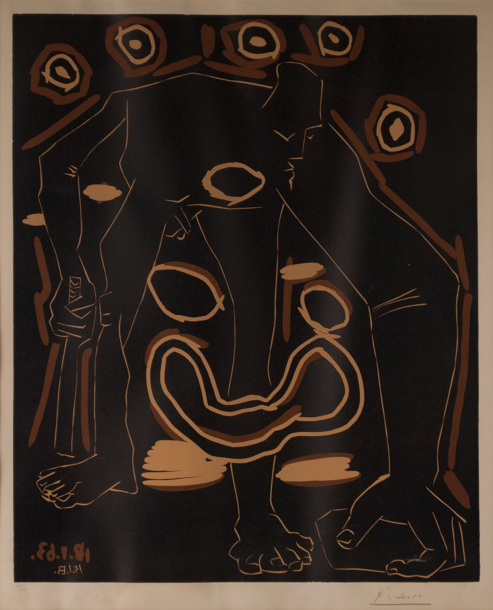 Pablo Picasso, Spanish 1881-1973, L'Homme au Baton (Man with Stick), Color Linocut (1 of 7)