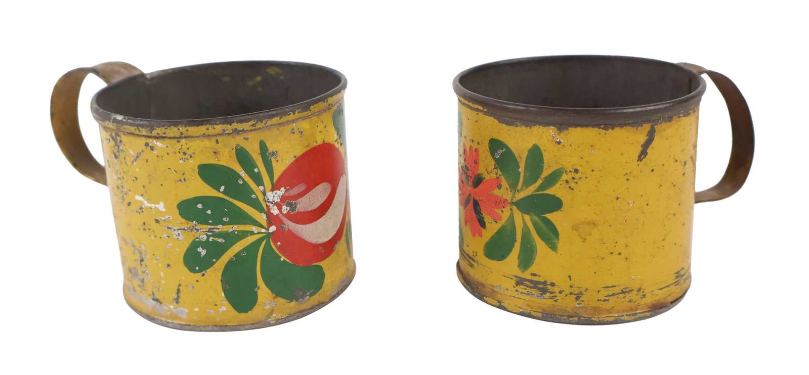 Pair of Yellow-Painted Toleware Cups: Pair of Yellow-Painted Toleware Cups C. 1830 Provenance: Dr. Earl F. and Mrs. Ada F. Robacker, White Plains, NY Sotheby's, New York, January 26,1989 lot 1031 The Collection of Peter and Barbara