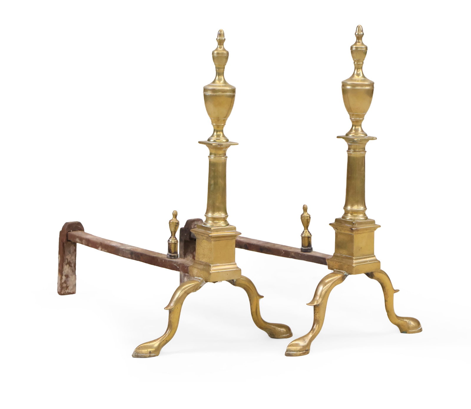 Pair of Federal Brass and Wrought Iron Andirons: Pair of Federal Brass and Wrought Iron Andirons Boston, Massachusetts, c. 1805 Provenance: Ginsburg & Levy, New York, 1956 The Collection of Peter and Barbara Goodman Christie's New York, Jan. 20, 202