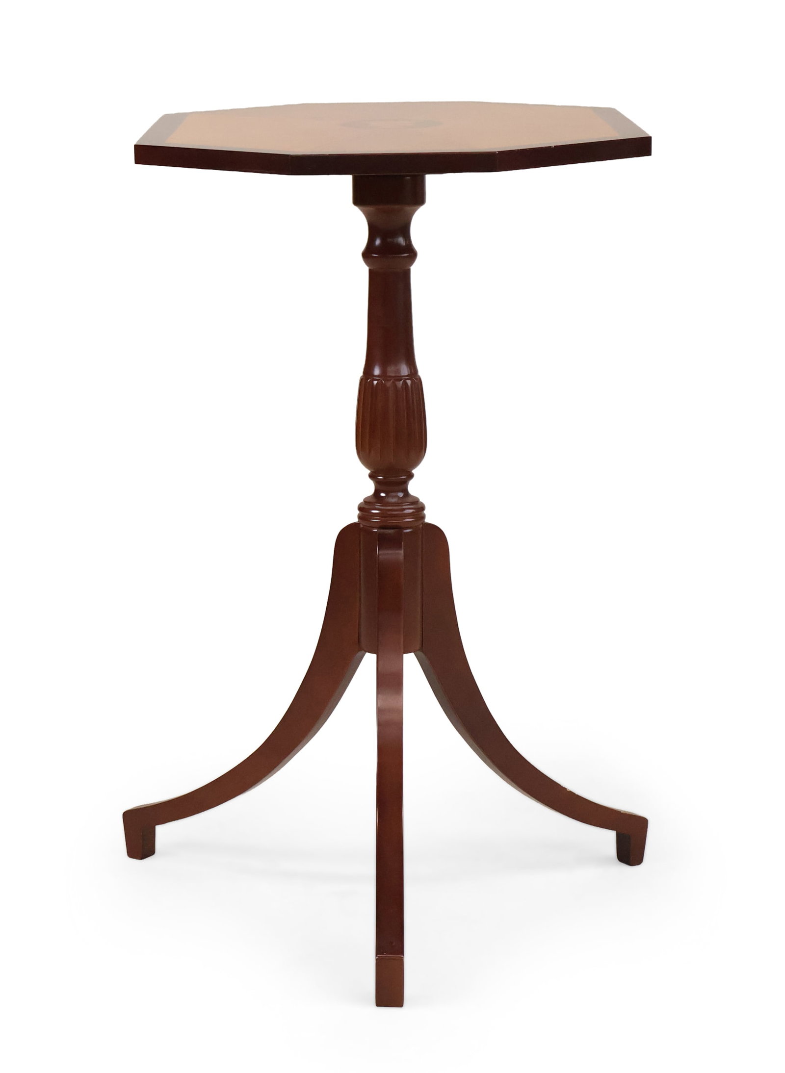 Federal Style Inlaid Cherrywood and Mahogany Candlestand: Federal Style Inlaid Cherrywood and Mahogany Candlestand The Bombay Company, 20th C. Provenance Property from a Private New Jersey Collection 27 1/4 x 16 x 24 in. (69.2 x 40.6 x 61 cm.)