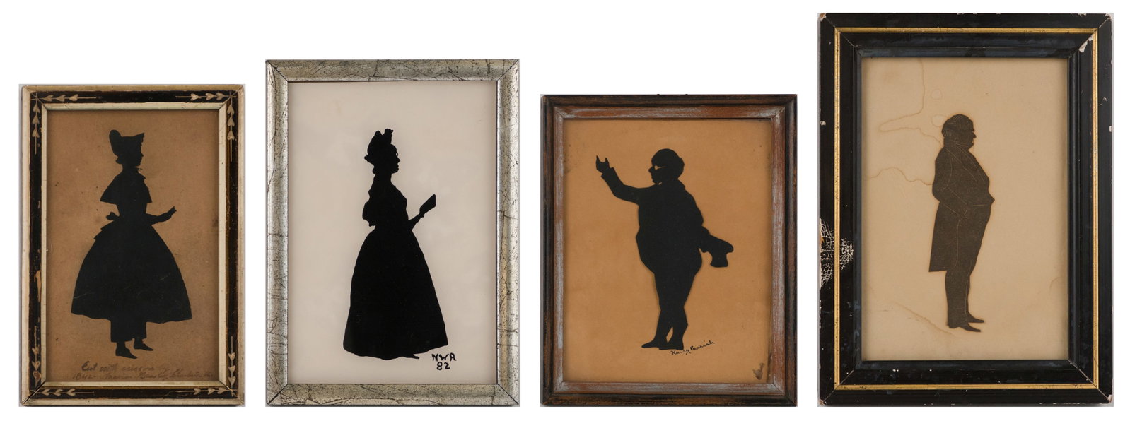 Four Full Profile Silhouettes: Four Full Profile Silhouettes One signed "Henry Parrish", one initialed "NWR 82", and one dated 1842. Largest Sight: 6 7/8 x 4 3/4 in. (17.5 x 12.1 cm.), Frame: 8 7/8 x 6 7/8 in. (22.5 x 17.5 cm.)