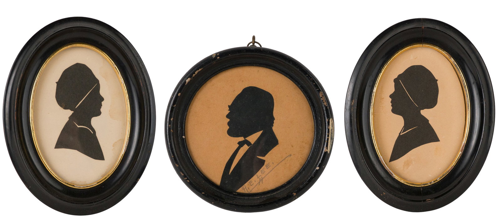 Three Silhouettes: Three Silhouettes Comprising, a pair of children's portraits and one signed "R.E. Lee" Largest Sight: 4 1/2 x 3 in. (11.4 x 7.6 cm.), Frame: 6 1/2 x 5 in. (16.5 x 12.7 cm.)