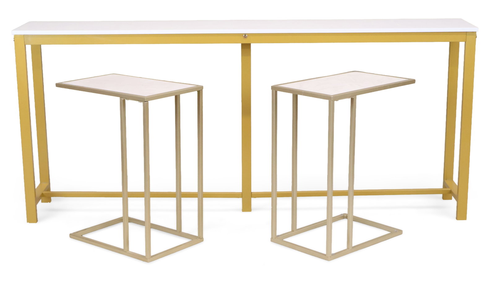 Contemporary Gold Tone and White Colored Oak Sofa Table (1 of 10)
