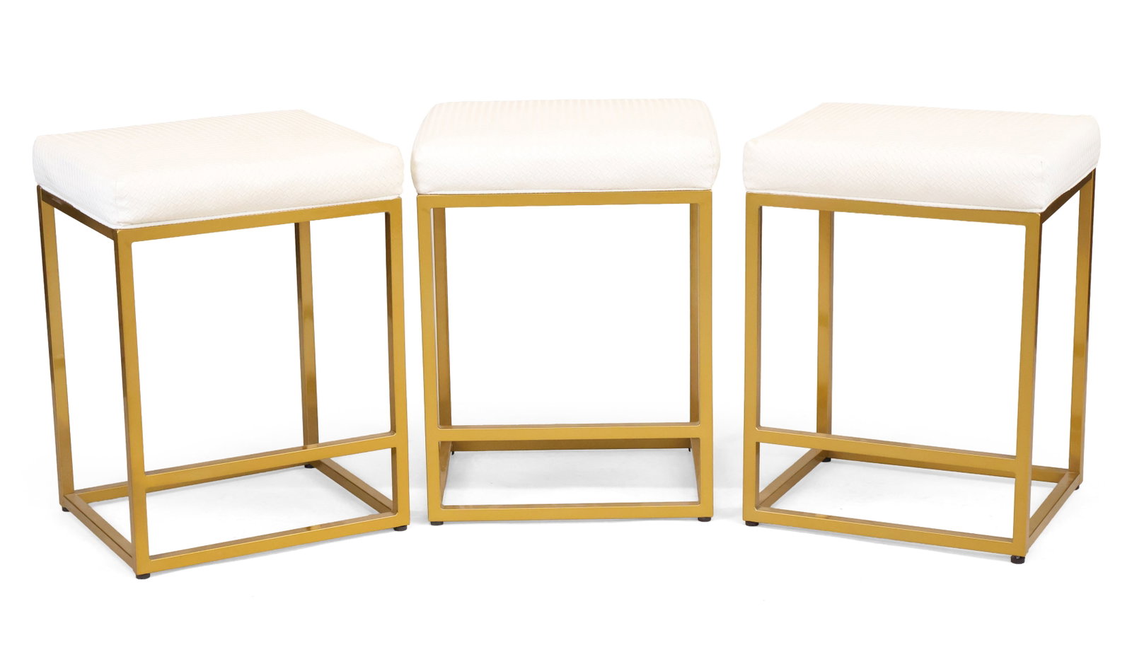 Set of Three Sophia and Williams Modern Bar Stools: Set of Three Sophia and Williams Modern Bar Stools 21st C. 24" Square, in gold tone metal. 24 x 15 x 18 in. (61 x 38.1 x 45.7 cm.)