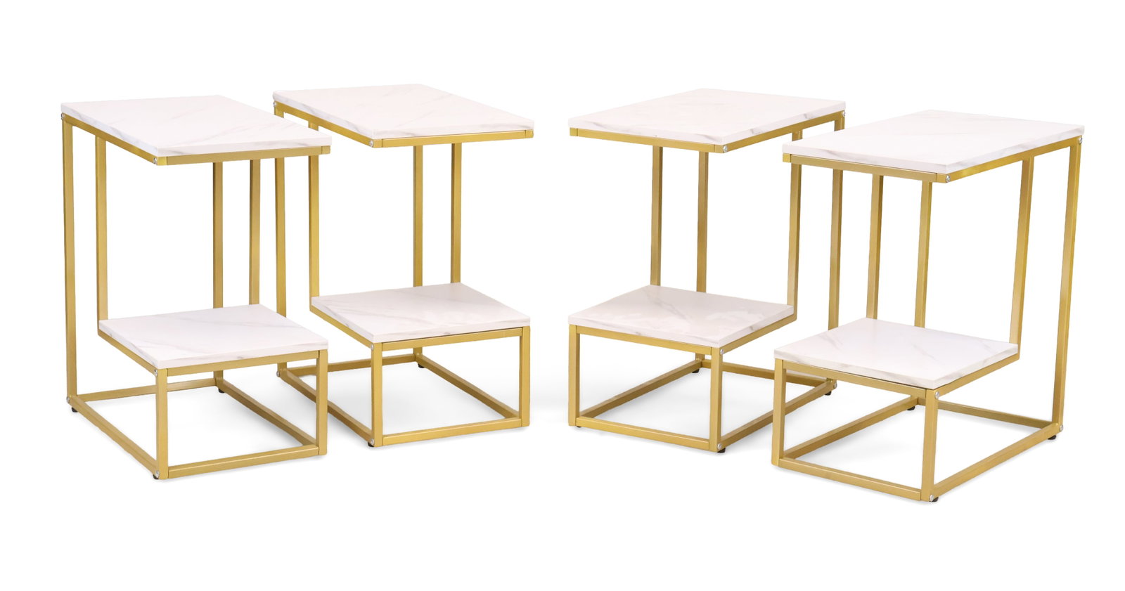Set of Four Contemporary Faux Marble and Gold-Toned Metal Side Tables: Set of Four Contemporary Faux Marble and Gold-Toned Metal Side Tables 21st C. Appx 22 x 12 x 19 3/4 in. (55.9 x 30.5 x 50.2 cm.)