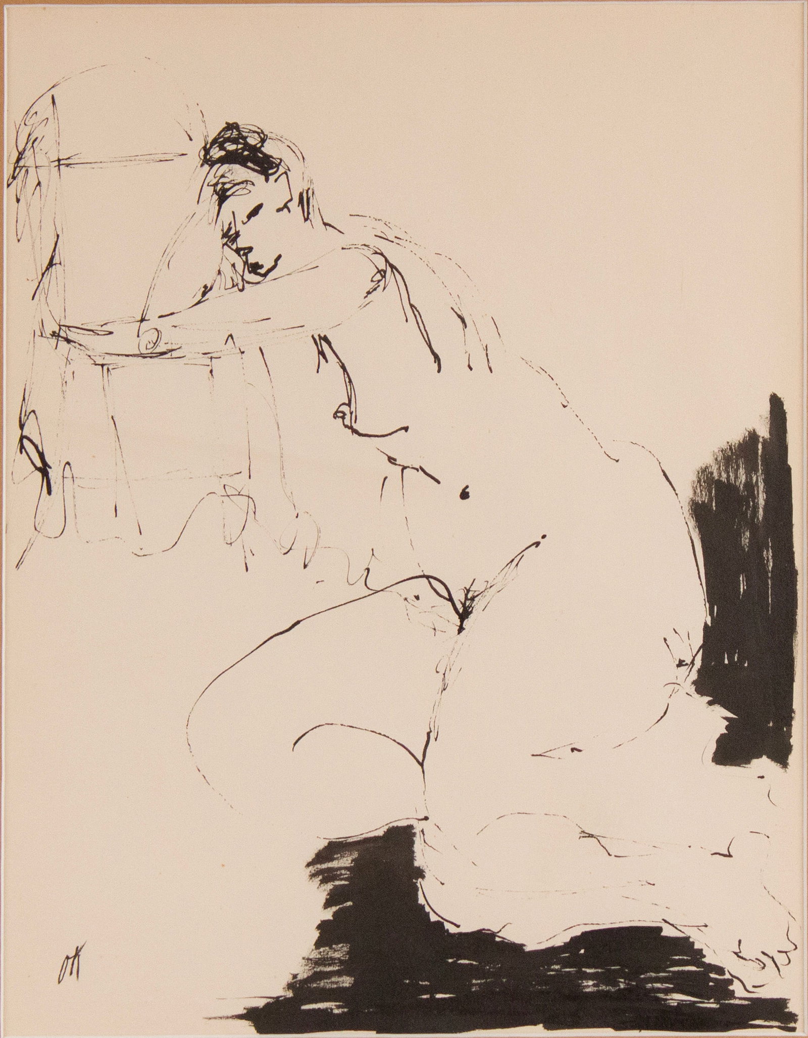 Oskar Kokoschka, Austrian 1886-1980, Abstract Figural Drawing, Ink on Paper: Oskar Kokoschka Austrian, 1886-1980 Abstract Figural Drawing Ink on Paper Initialed "OA" l.l. Provenance: Property from a Private New York and German Collector Largest Sight: 13 x 10 in. (33 x 25.4