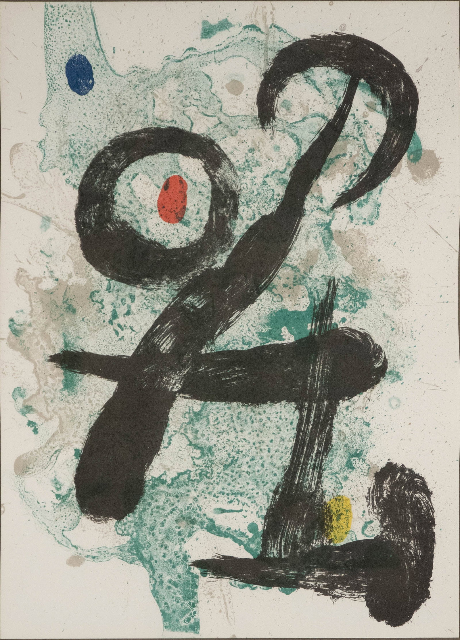 After Joan Miro, Spanish 1893-1983, Compoxition X, Lithograph: After Joan Miro Spanish, 1893-1983 Compoxition X Lithograph From Derriere le Miroir., bears certificate of authenticity verso. Sight: 14 3/4 x 10 3/4 in. (37.5 x 27.3 cm.), Frame: 21 1/4 x 17 1/4 in. 