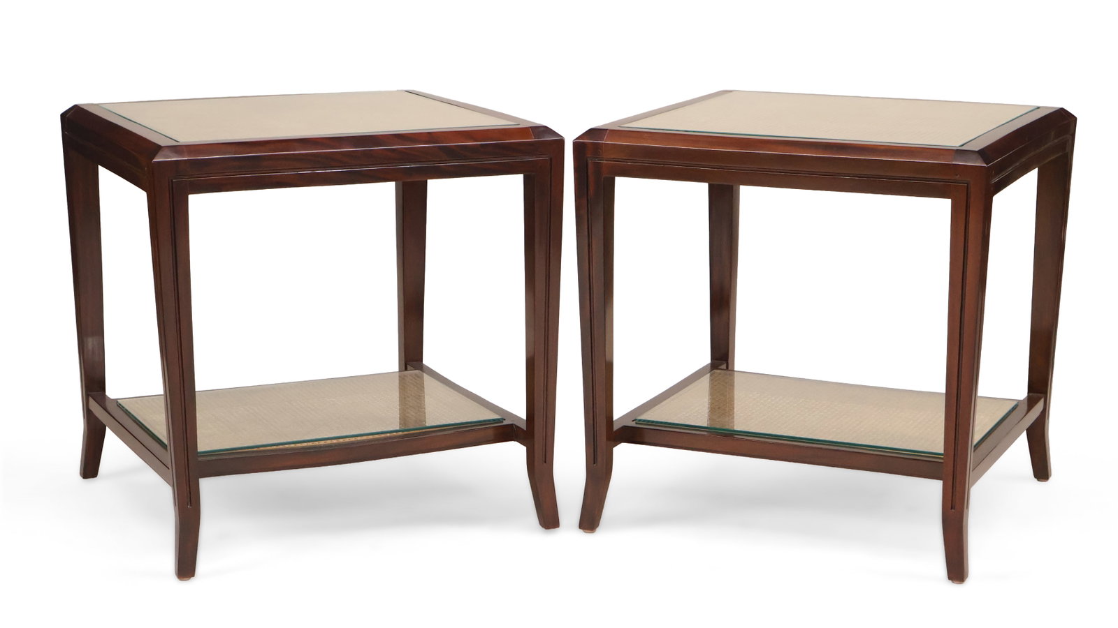 Pair of Rattan and Glass Side Table: Pair of Rattan and Glass Side Table Modern 27 x 26 in. (68.6 x 66 cm.)