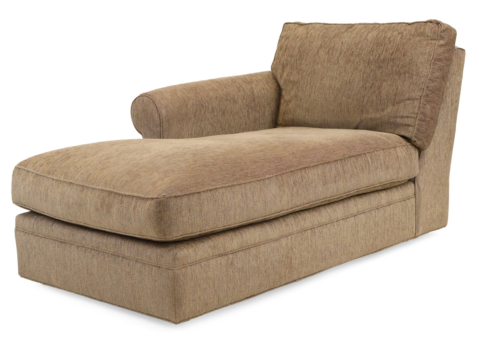 Contemporary Olive-Upholstered Chaise Lounge: Contemporary Olive-Upholstered Chaise Lounge 20th/21st C. 25 x 63 1/2 x 33 in. (63.5 x 161.3 x 83.8 cm.)