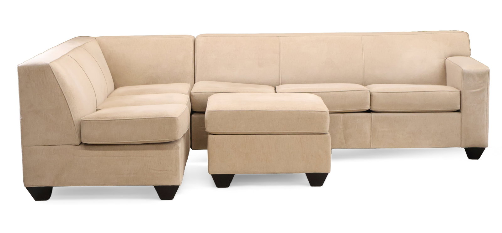 Modern Three Part Upholstered Sectional Sofa: Modern Three Part Upholstered Sectional Sofa 20th/21st C. with two couch sections and an ottoman. Made by Carlyle.