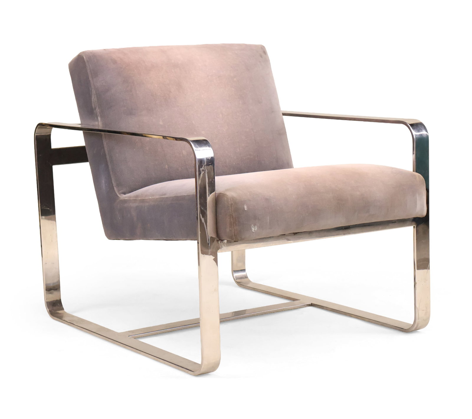 Ralph Lauren Penthouse Modern Chrome and Suede Club Chair: Ralph Lauren Penthouse Modern Chrome and Suede Club Chair 20th C. Seat: 18 x 24 in. (45.7 x 61 cm.), Overall: 30 x 28 x 36 in. (76.2 x 71.1 x 91.4 cm.)