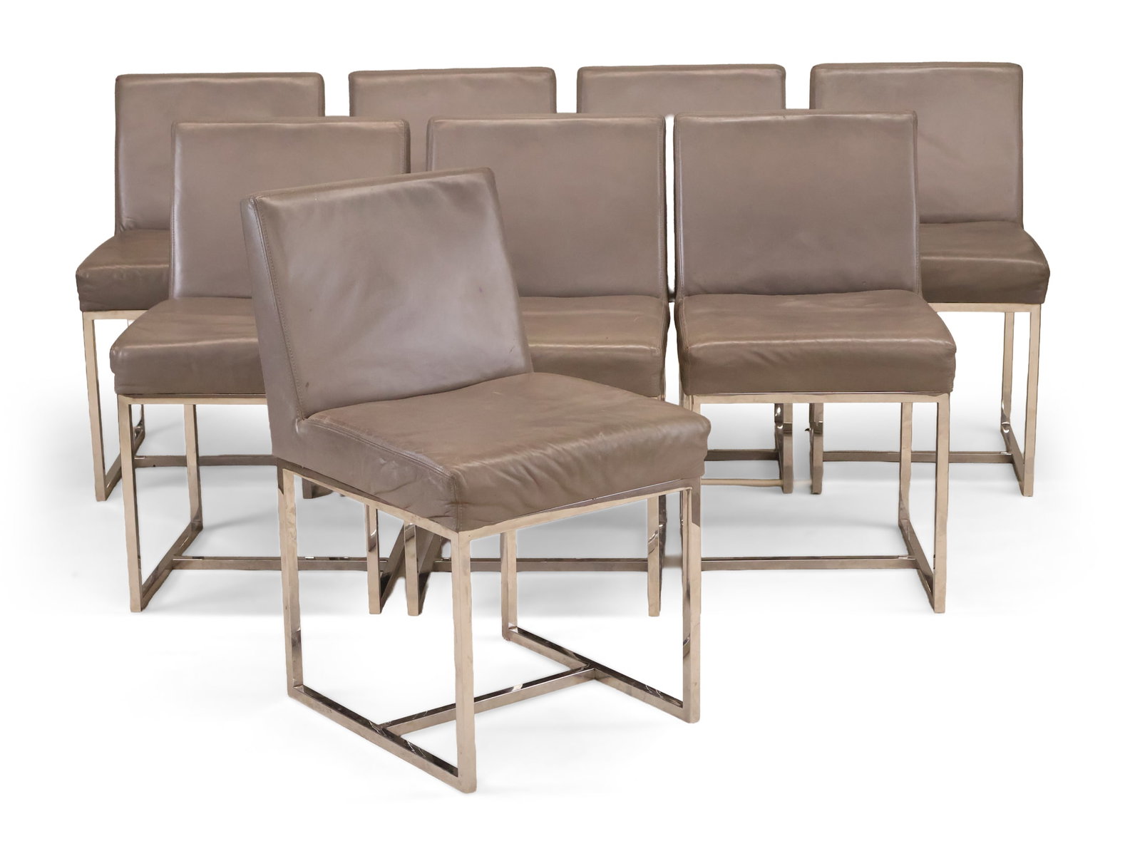 Eight Grant Leather Restoration Hardware Chrome Dining Chairs: Eight Grant Leather Restoration Hardware Chrome Dining Chairs 20th/21st C. 32 in. (81.3 cm.), Seat: 20 in. (50.8 cm.)
