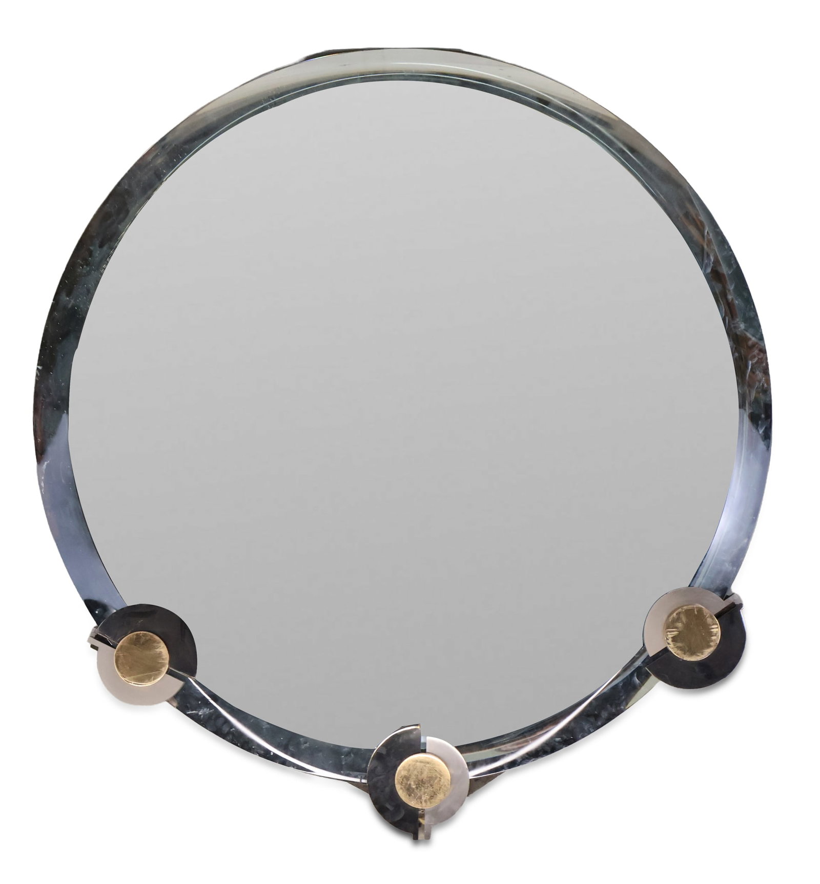 Contemporary Circular Mirror with Mixed Metal Bracket (1 of 7)