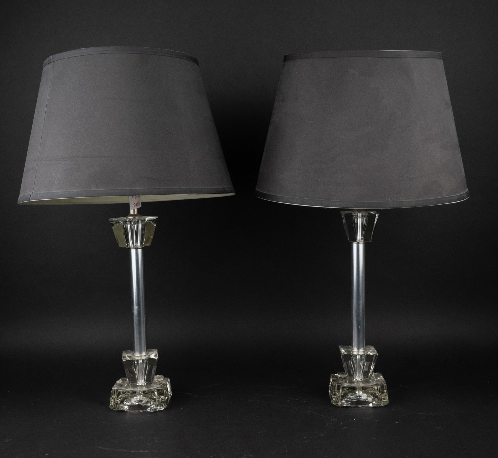 Pair of Modern Glass and White Metal Table Lamps: Pair of Modern Glass and White Metal Table Lamps 20th/21st C. With Shade: 23 1/2 in. (59.7 cm.)