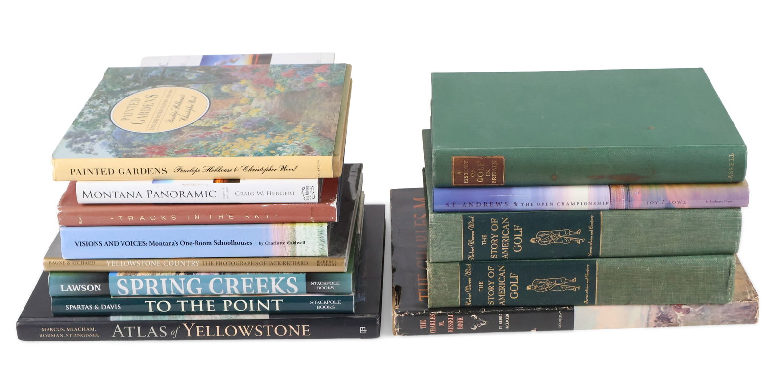 Group of Assorted Nature and Sporting Books: Group of Assorted Nature and Sporting Books Including, The Story of American Golf, Painted Gardens, Montana Panoramic, Spring Creeks, and Wild Animals of North America.
