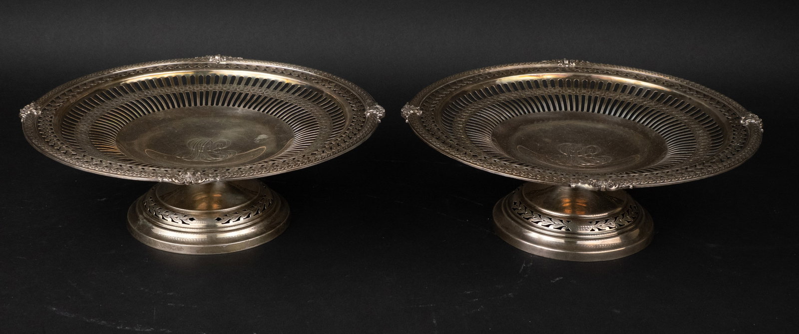 Pair of Sterling Black, Starr, and Frost Tazzas: Pair of Sterling Black, Starr, and Frost Tazzas New York. Vintage sterling silver reticulated footed stands. Approx. 48 t.o. #22-6215-11 4 x 11 in. (10.2 x 27.9 cm.)