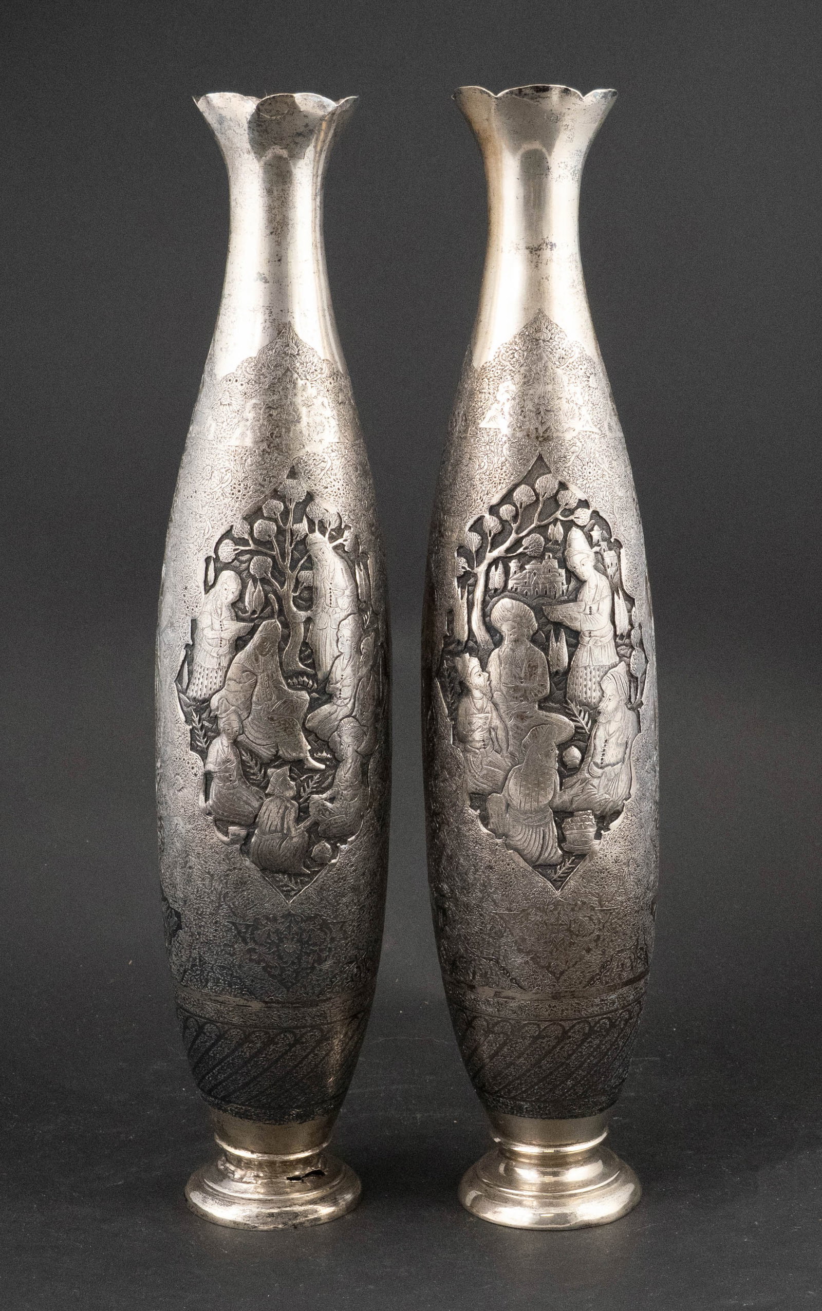 Pair of Silver Tall Middle Eastern Vases (1 of 11)