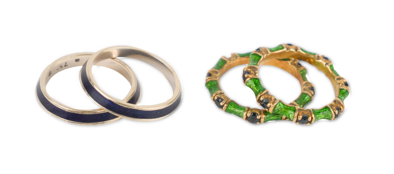 Pair of Green Enamel Rings and Blue Enamel Rings (1 of 9)