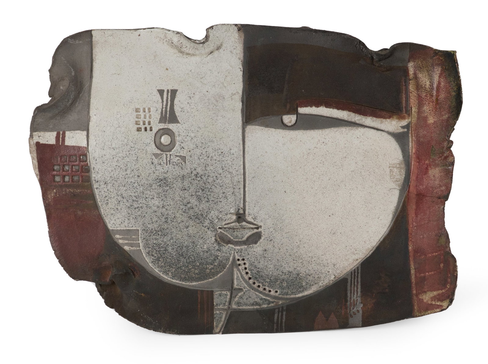 Doug Delind, 1947-, Abstract Face, Raku Pottery Wall Plaque (1 of 8)