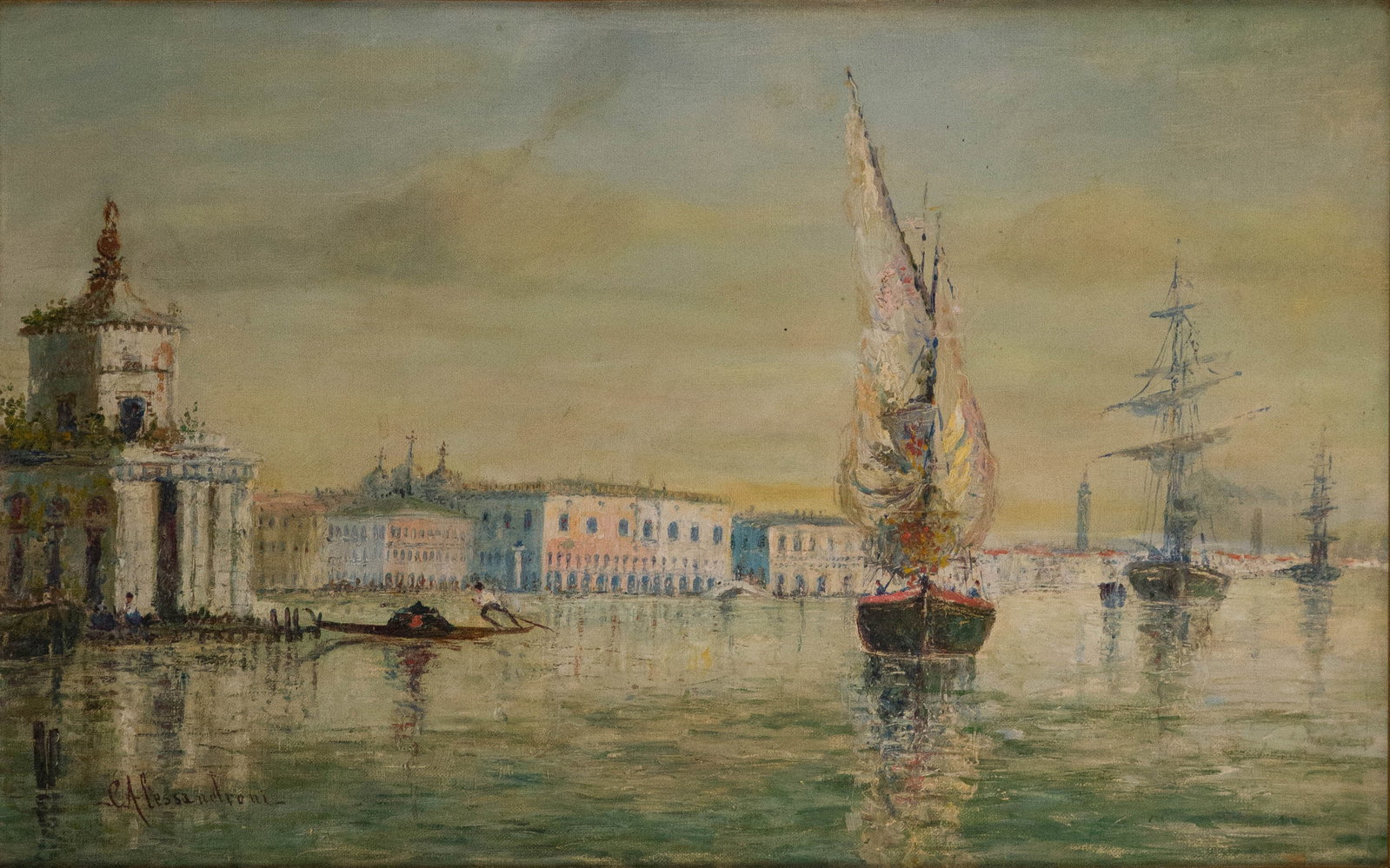 C Alessandroni, Venetian Canal Scene, Oil on Canvas (1 of 9)