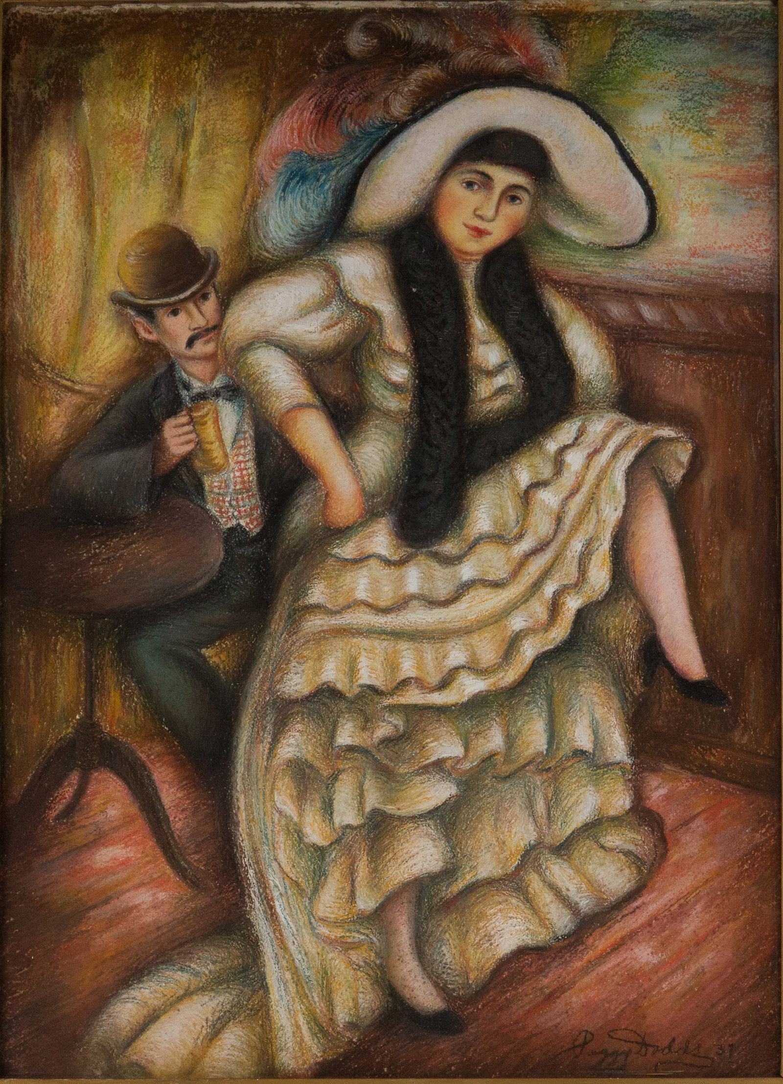 Peggy Dodds, 1900-1989, Dancer and Gentleman, Pastel on Paper: Peggy Dodds 1900-1989 Dancer and Gentleman Pastel on Paper Signed l.r. "Peggy Dodds '37". Sight: 30 3/4 x 22 1/4 in. (78.1 x 56.5 cm.), Frame: 37 1/4 x 28 3/4 in. (94.6 x 73 cm.)