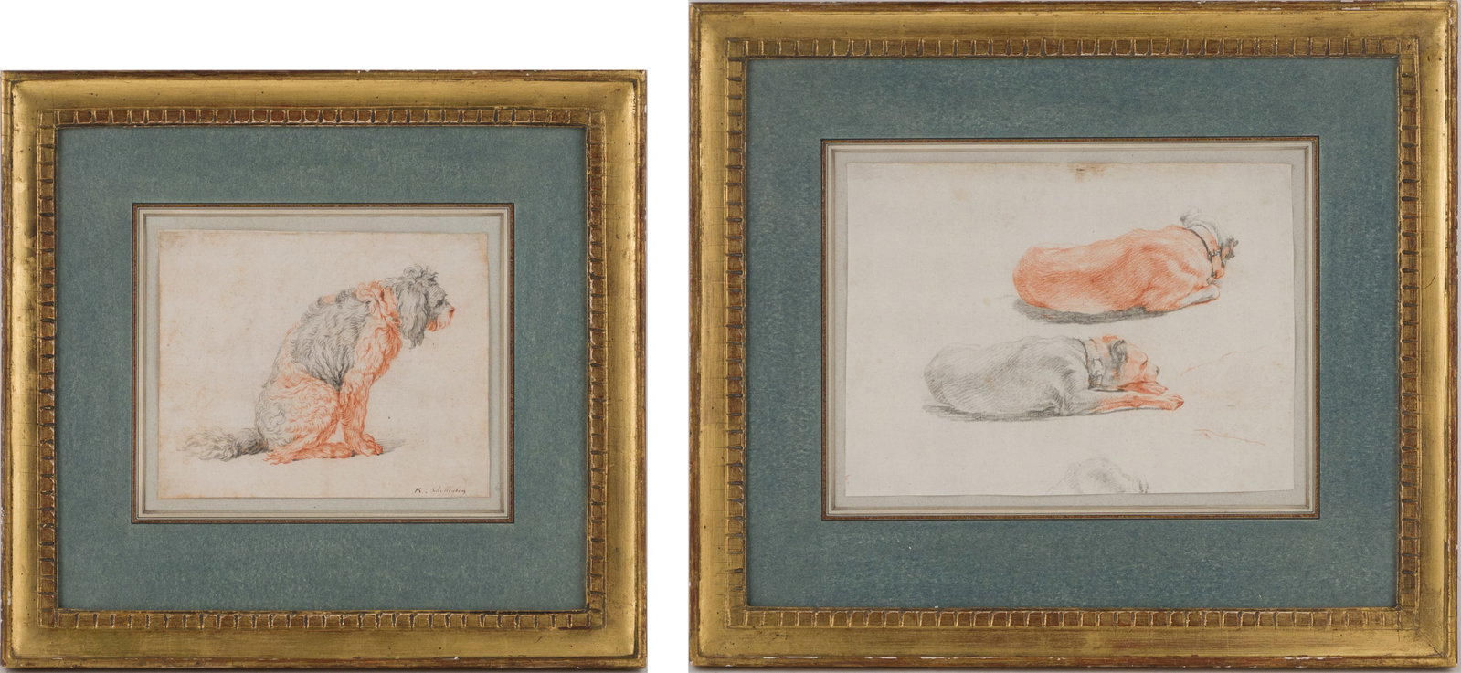 Johann Rudolf (1740) Schellenberg, 1740-1806, Two Drawings of Dogs, Red and Black Chalk on Paper (1 of 12)