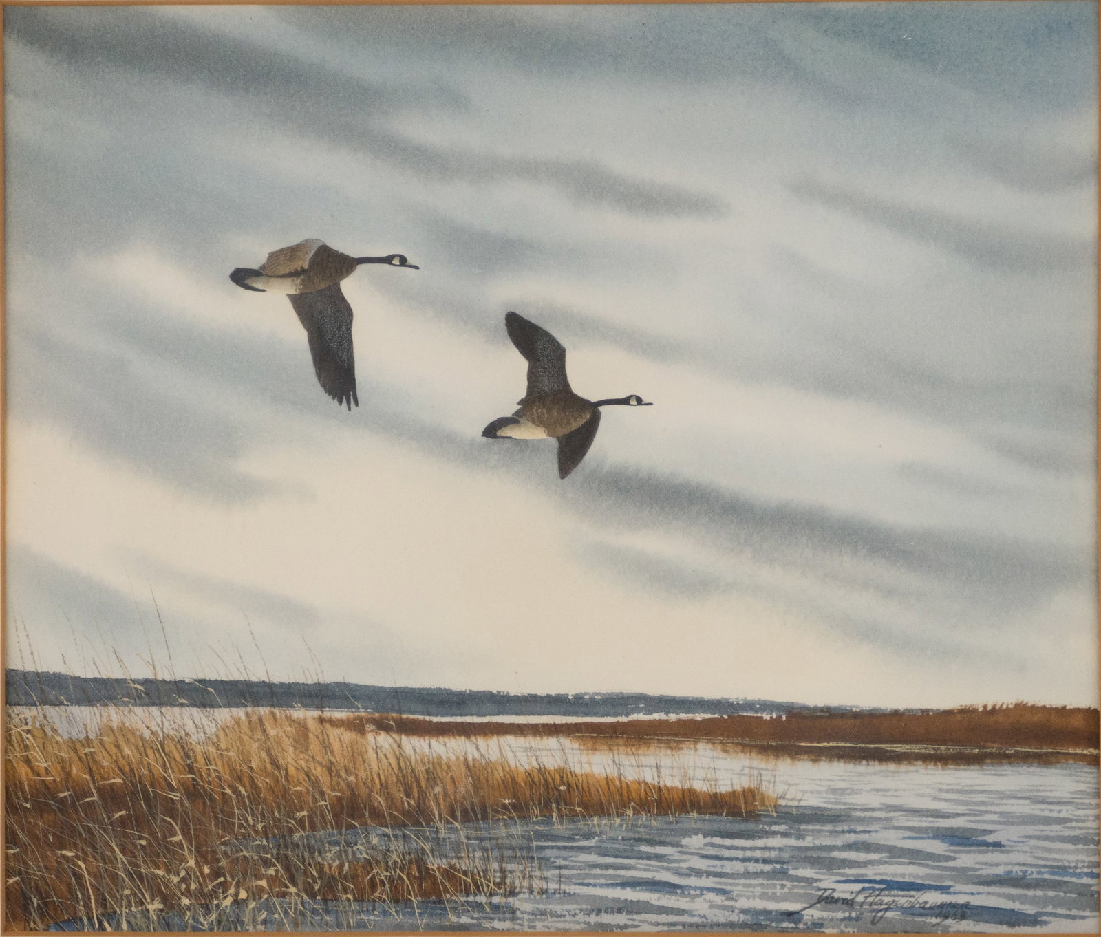 David Hagerbaumer, American 1921-2014, Canada Geese in Flight, Watercolor on Paper (1 of 6)