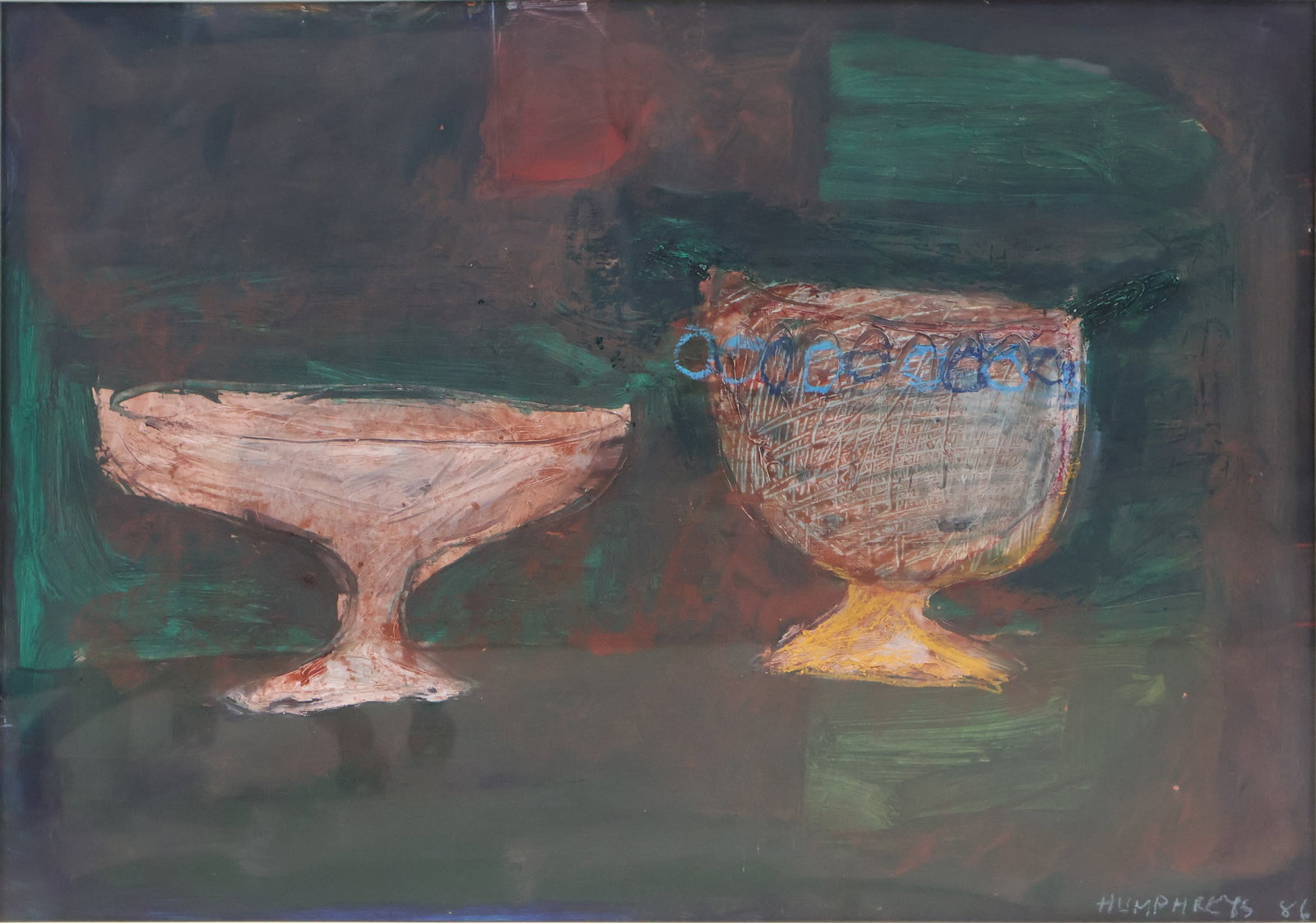 Humphreys, Two Vessels, Pastel on Paper: Humphreys Two Vessels Pastel on Paper Signed "HUMPHREYS" and dated '86 l.r. Sight: 19 x 27 in. (48.3 x 68.6 cm.), Frame: 34 1/2 x 43 in. (87.6 x 109.2 cm.)