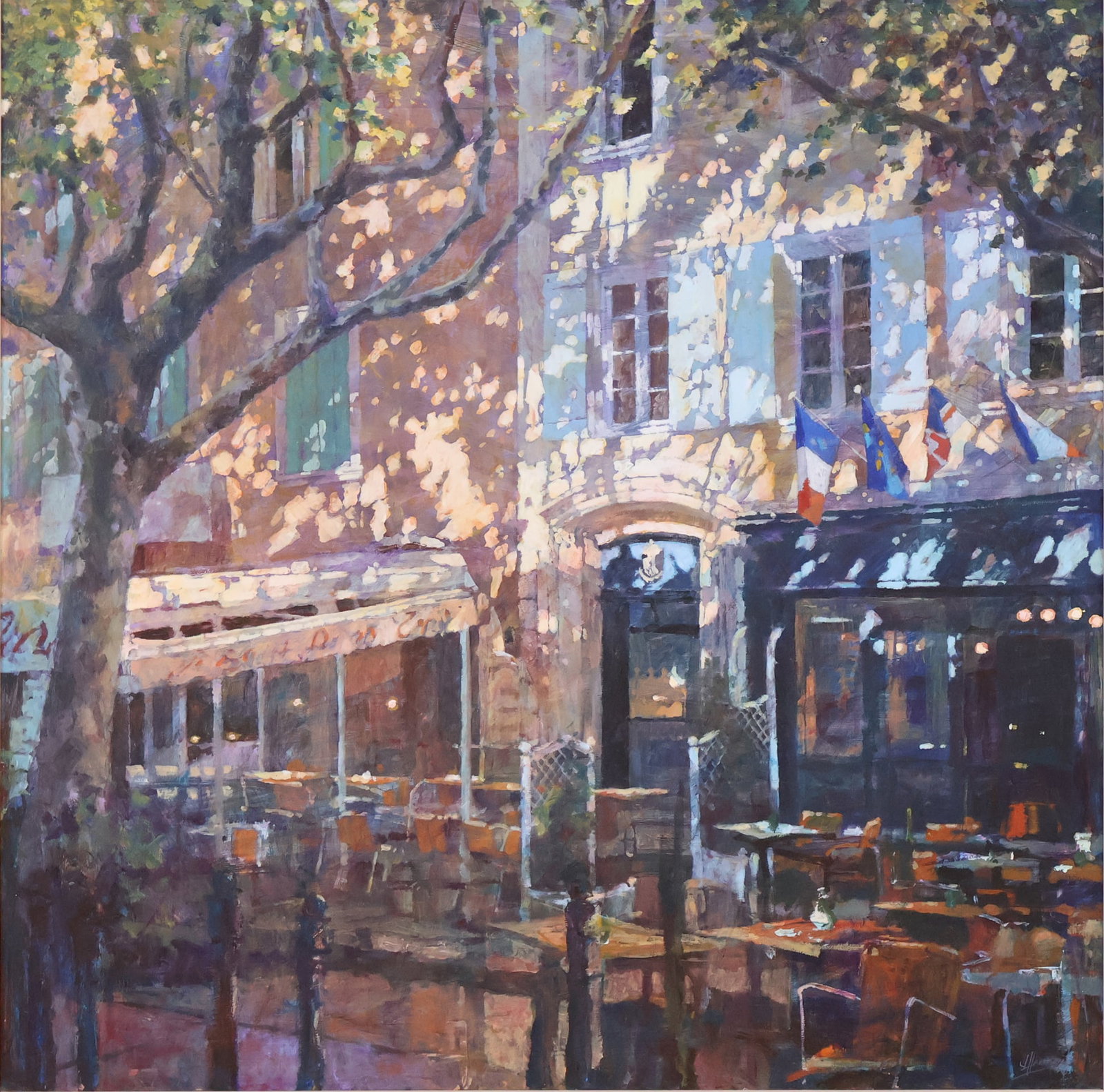 John Hammond, British 1961-2023, Cafe in the Place des Freres, Oil on Board (1 of 16)
