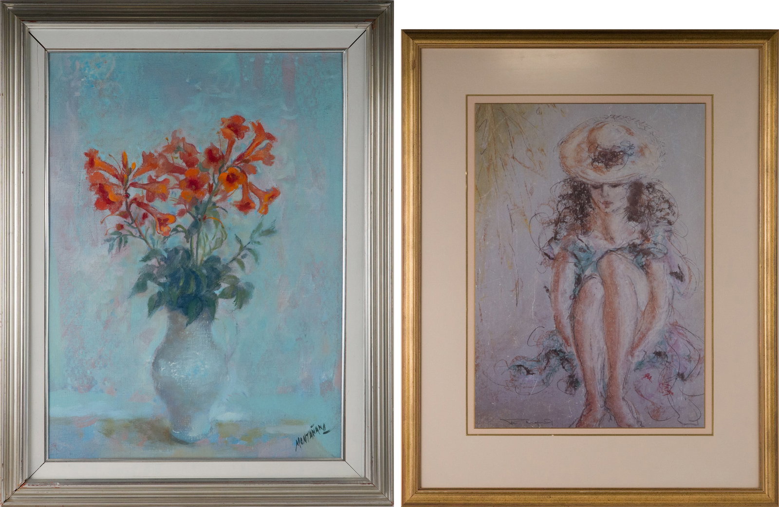 Tom Merrifield, 1933-2021, Dilly, Print: Tom Merrifield 1933-2021 Dilly Print Still Life of Flowers in a Vase, Oil on Canvas, possibly Federico Montanana Signed l.r. Sights: 28 x 20 1/2"w and 22 1/2"h x 15 3/4"w, Frames: 34 3/4"h x 27 1/4"w 