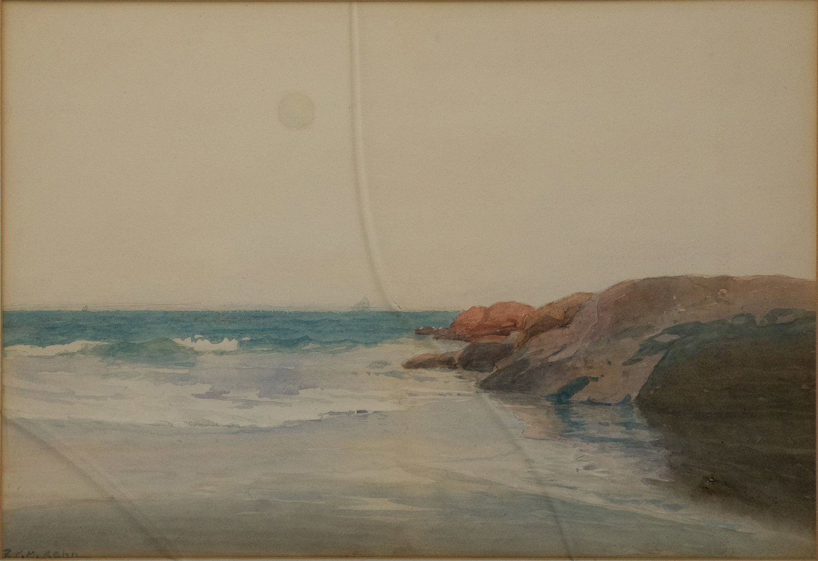 Frank Knox Morton Rehn, 1848-1914, Rocky Shoreline, Watercolor on Paper: Frank Knox Morton Rehn 1848-1914 Rocky Shoreline Watercolor on Paper Signed l.l. "F.K.M. Rehn" Sight: 13 1/2 x 19 1/4 in. (34.3 x 48.9 cm.), Frame: 20 1/2 x 26 1/2 in. (52.1 x 67.3 cm.) Frank Knox Mor